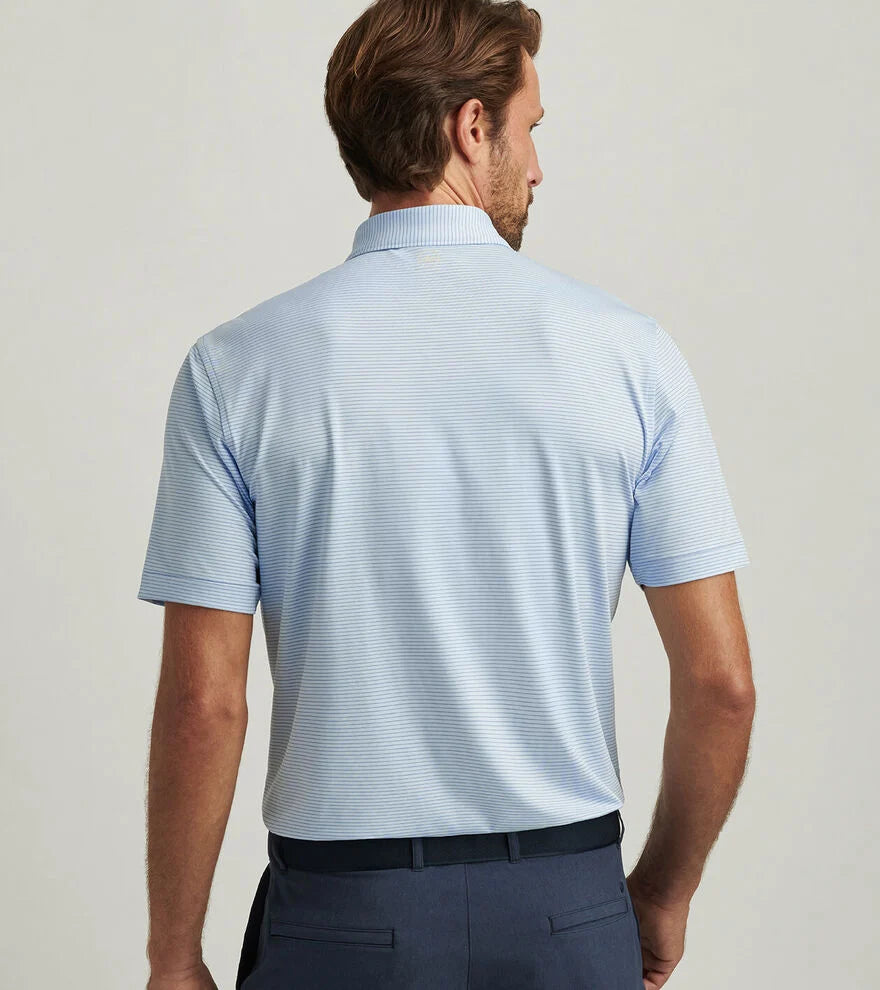 Peter Millar Men's Highlands Performance Jersey Polo Shirt - Moisture Wicking, Breathable Golf & Casual Shirt in Pale Blue | Perfect for Golf, Office & Summer Outings