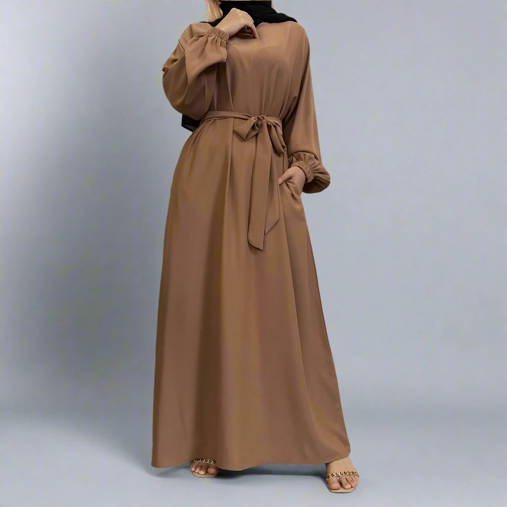 14 Color Options Elasticized Cuff Nida Abaya Dress With Pocket - Modest Muslim Dress for Prayer, Eid & Special Occasions