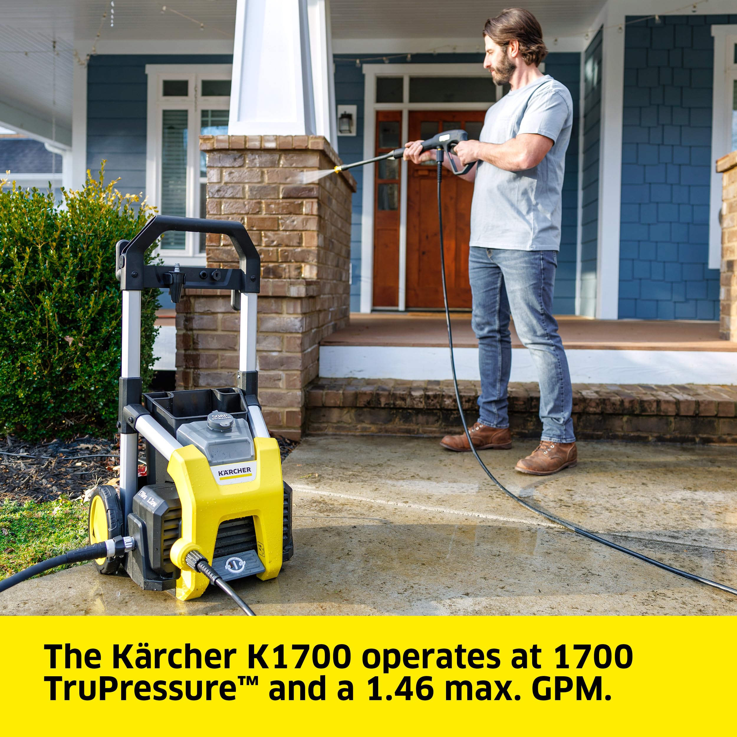 Karcher K1700 Electric Pressure Washer - 2125 PSI, 1.46 GPM, 3 Nozzles & Detergent Tank for Deep Cleaning Cars, Driveways, Patios & Home Exteriors | Perfect for Auto Detailing, Concrete Cleaning & Outdoor Maintenance