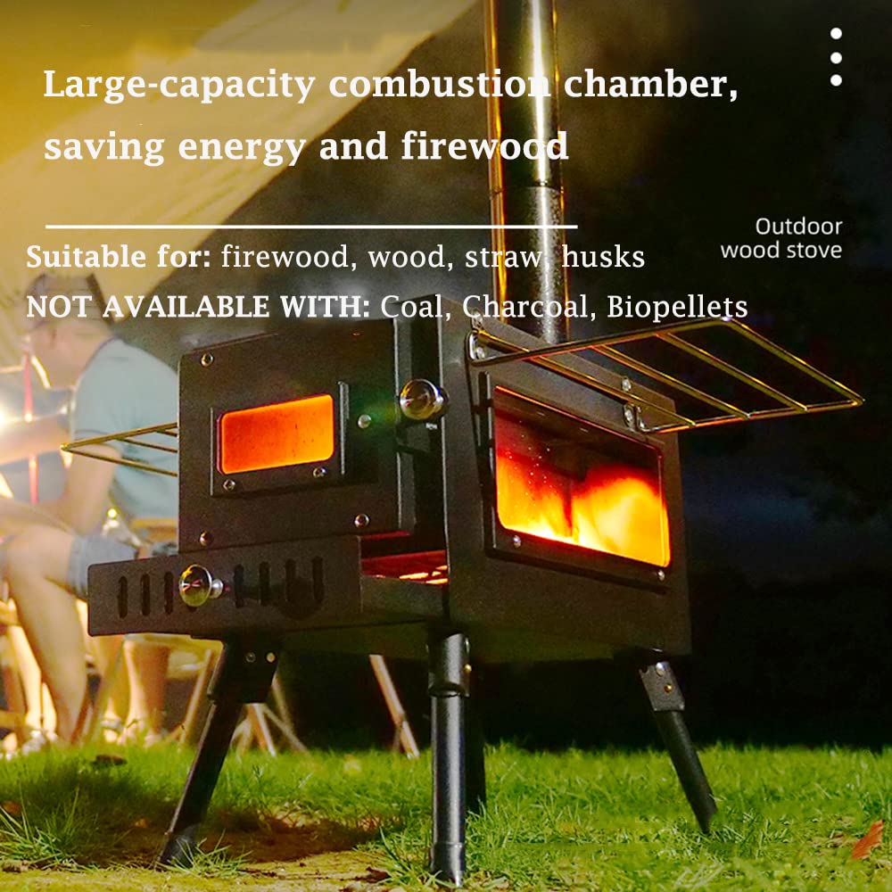 Portable Folding Wood Burning Stove with Stainless Steel Chimney - Outdoor Camping Heater for Tents, Backpacking & Survival Gear | Cold Rolled Steel Construction | Perfect for Hiking, Hunting & Emergency Heating