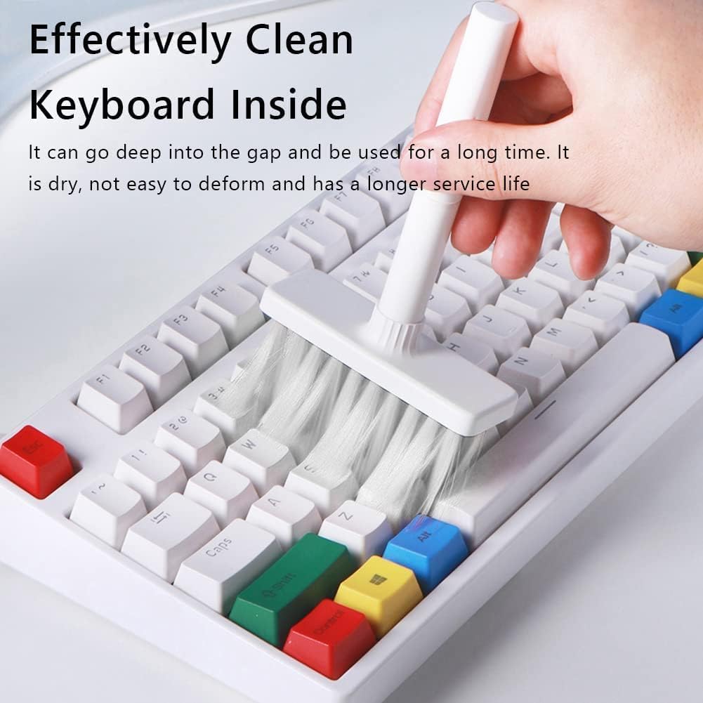 5-in-1 Keyboard Cleaning Kit with Soft Bristle Brush, Keycap Puller & Earbud Cleaner - Professional Cleaning Tools for Mechanical Keyboards, PC Laptops & Headphones (White) - Perfect for Gamers, Office Workers & Tech Enthusiasts