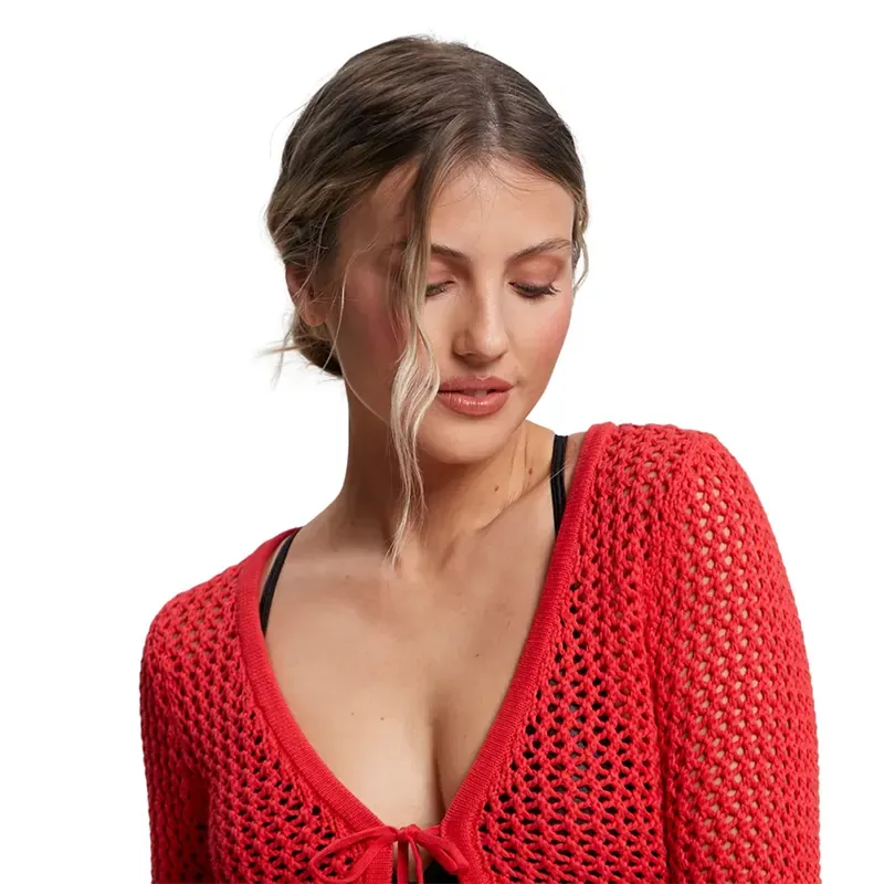 Stylish Rusty Amalfi Tie Front Knit Sweater in Rojo Red - Perfect for Casual Outings & Date Nights