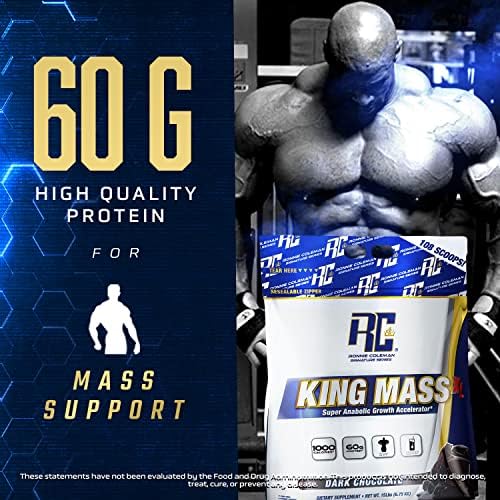 Ronnie Coleman King Mass XL Protein Powder - 20lb Dark Chocolate | Weight & Muscle Gainer with 60g Protein, 180g Carbs, 1000+ Calories | Creatine & Glutamine Formula | Ideal for Bodybuilding, Post-Workout Recovery & Bulking Phases