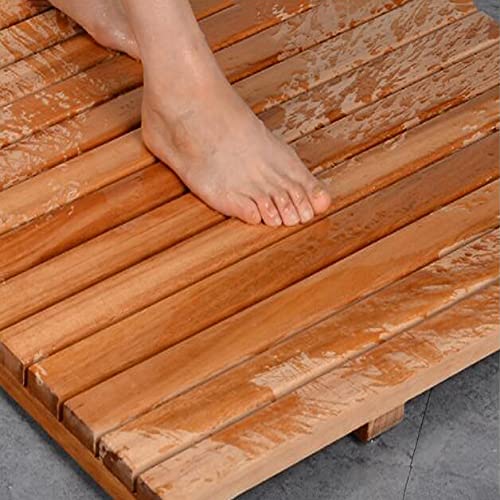 Waterproof Wooden Bath Mat 40x70cm - Non-Slip Shower Floor Mat for Bathroom, Spa, Sauna, Indoor & Outdoor Use - Natural Wood Bathroom Rug for Tub, Shower Board, Durable and Sturdy Design