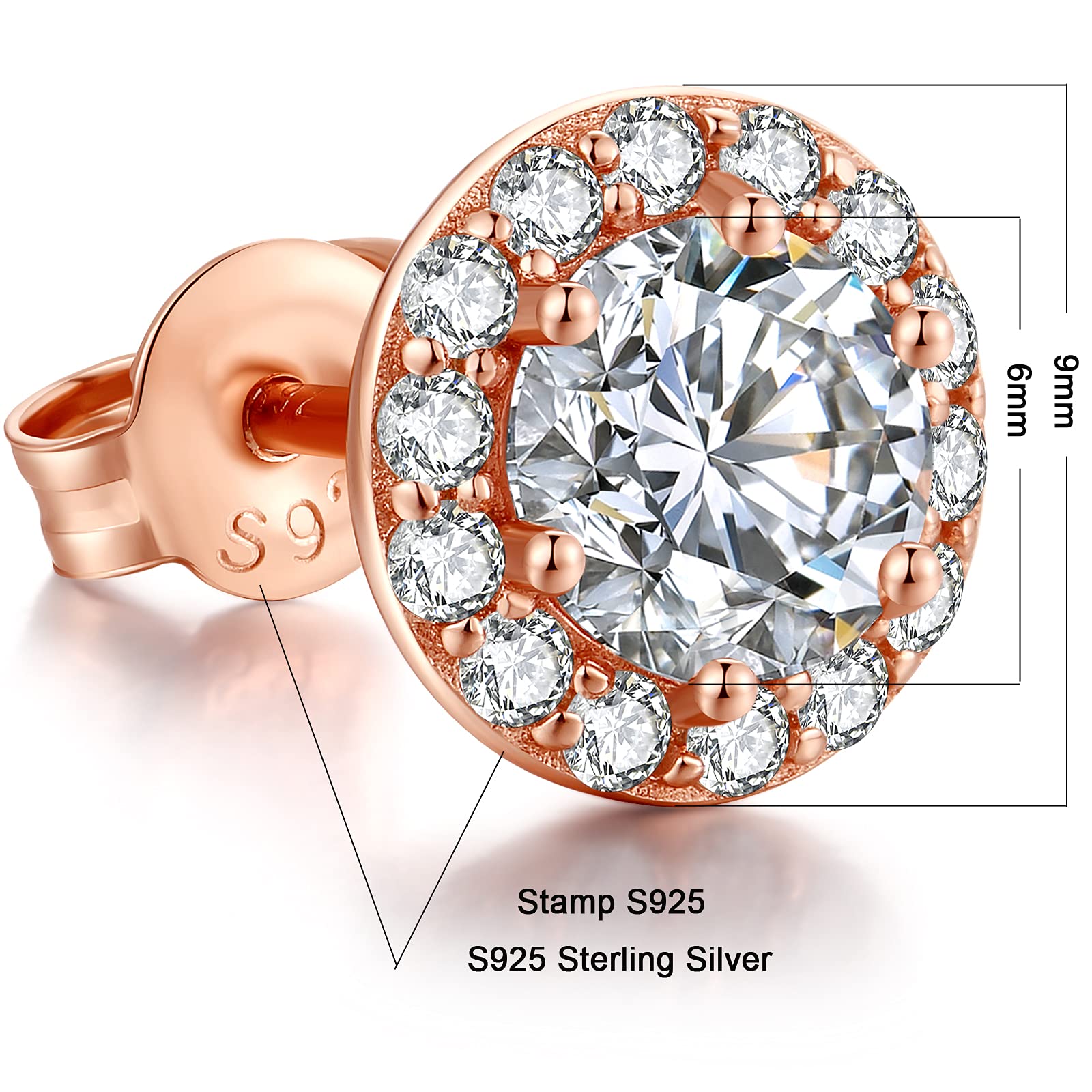 925 Sterling Silver Halo Stud Earrings for Women - Cubic Zirconia Diamond Earrings | Hypoallergenic Unisex Jewelry Gift for Anniversary, Wedding & Everyday Wear