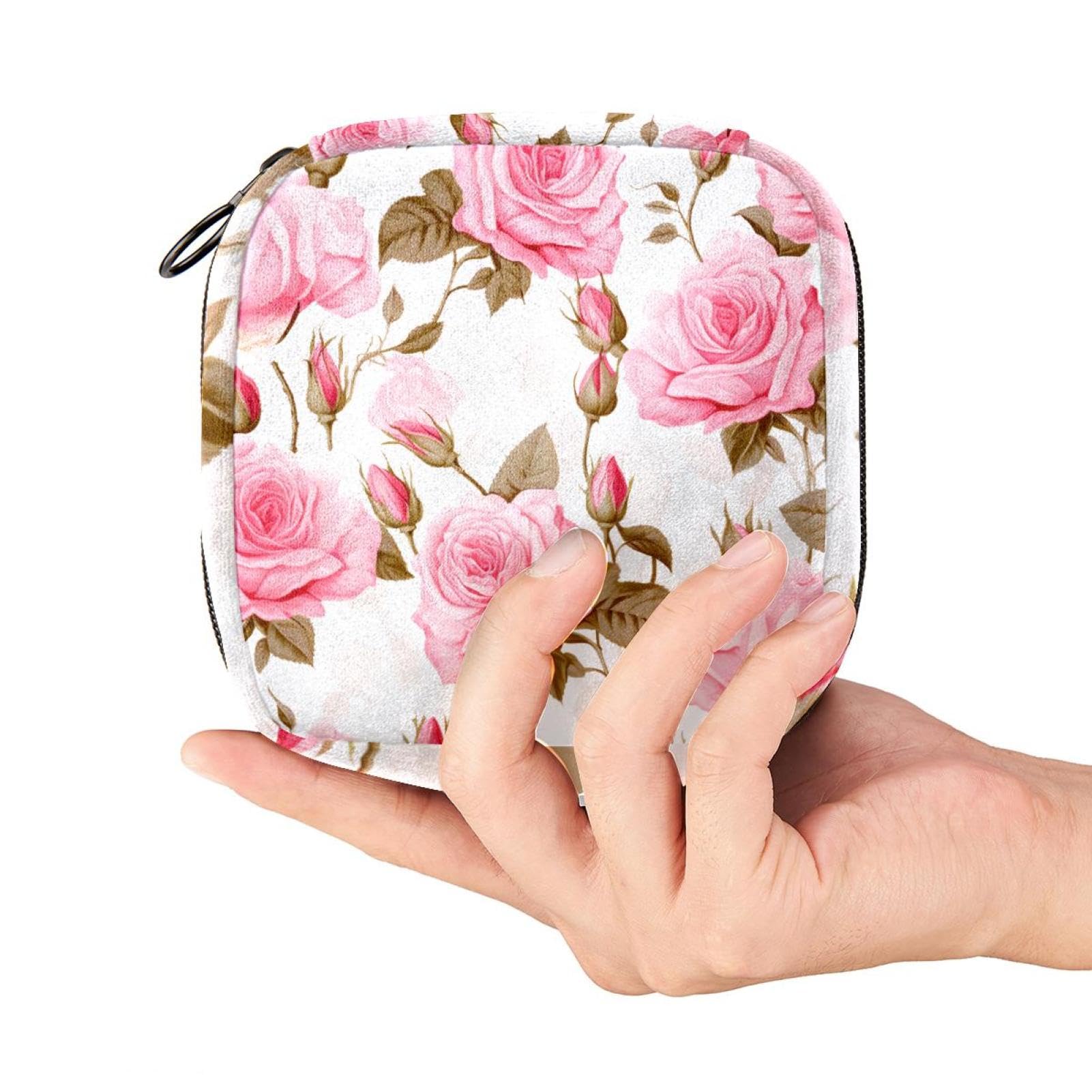 Floral Rose Menstrual Pouch - Reusable Sanitary Pad Holder, Period Essentials Organizer for Travel & Gym - Stylish & Discreet Feminine Hygiene Storage