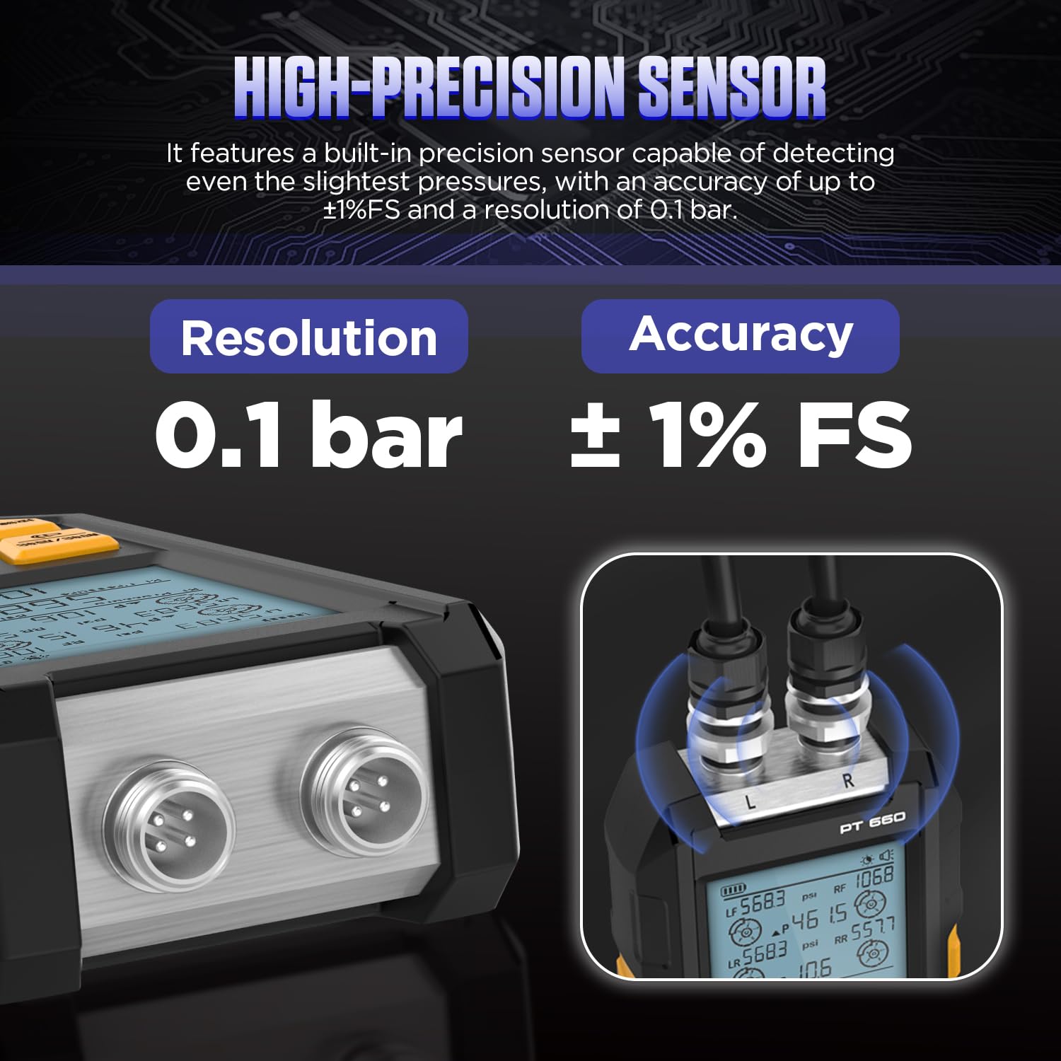 PT660 Digital Brake Pressure Tester - 0-210 Bar Dual Channel Automotive Brake System Diagnostic Tool with Smart Alarm & Multiple Connectors | Perfect for Mechanics, DIY Car Repair & Vehicle Maintenance
