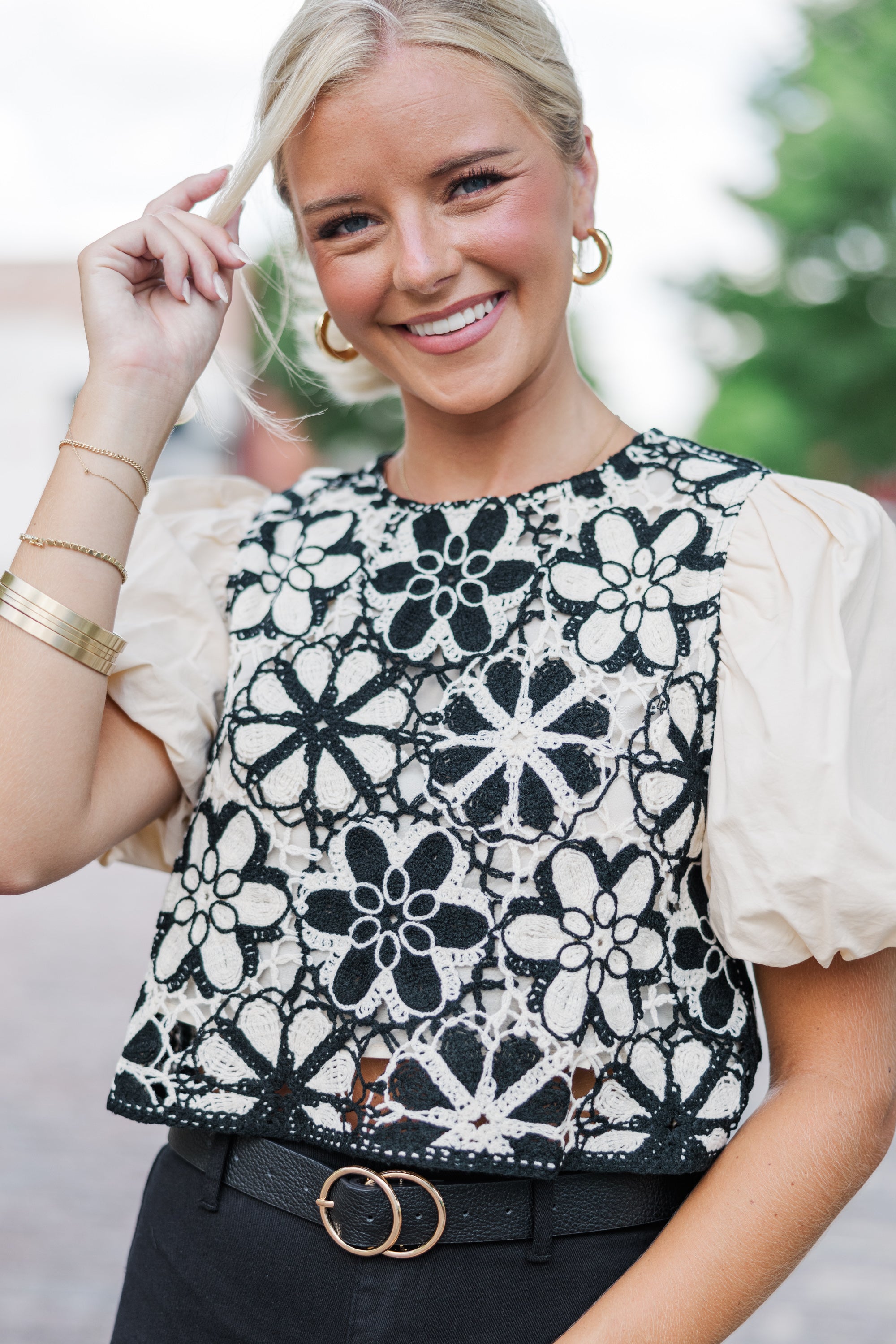 Stylish Taupe Crochet Blouse for Women - Boho Chic Lace Top for Casual Outings & Summer Vacations