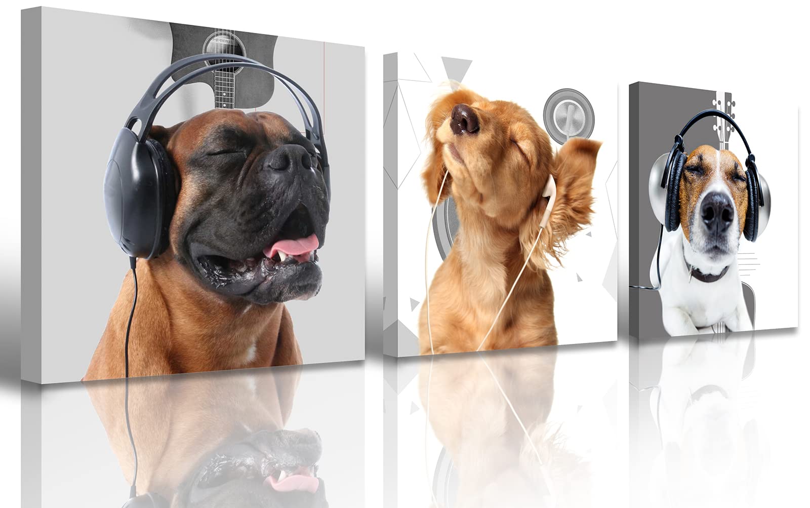 Funny Dog Wall Art - Cute Puppy with Headphones Canvas Print - Modern Animal Decor for Kids Bedroom, Nursery, Boys & Girls Room - Stretched & Framed Ready to Hang (16x16 Inches) - Perfect for Playrooms, Pet Lovers Gifts & Home Decor