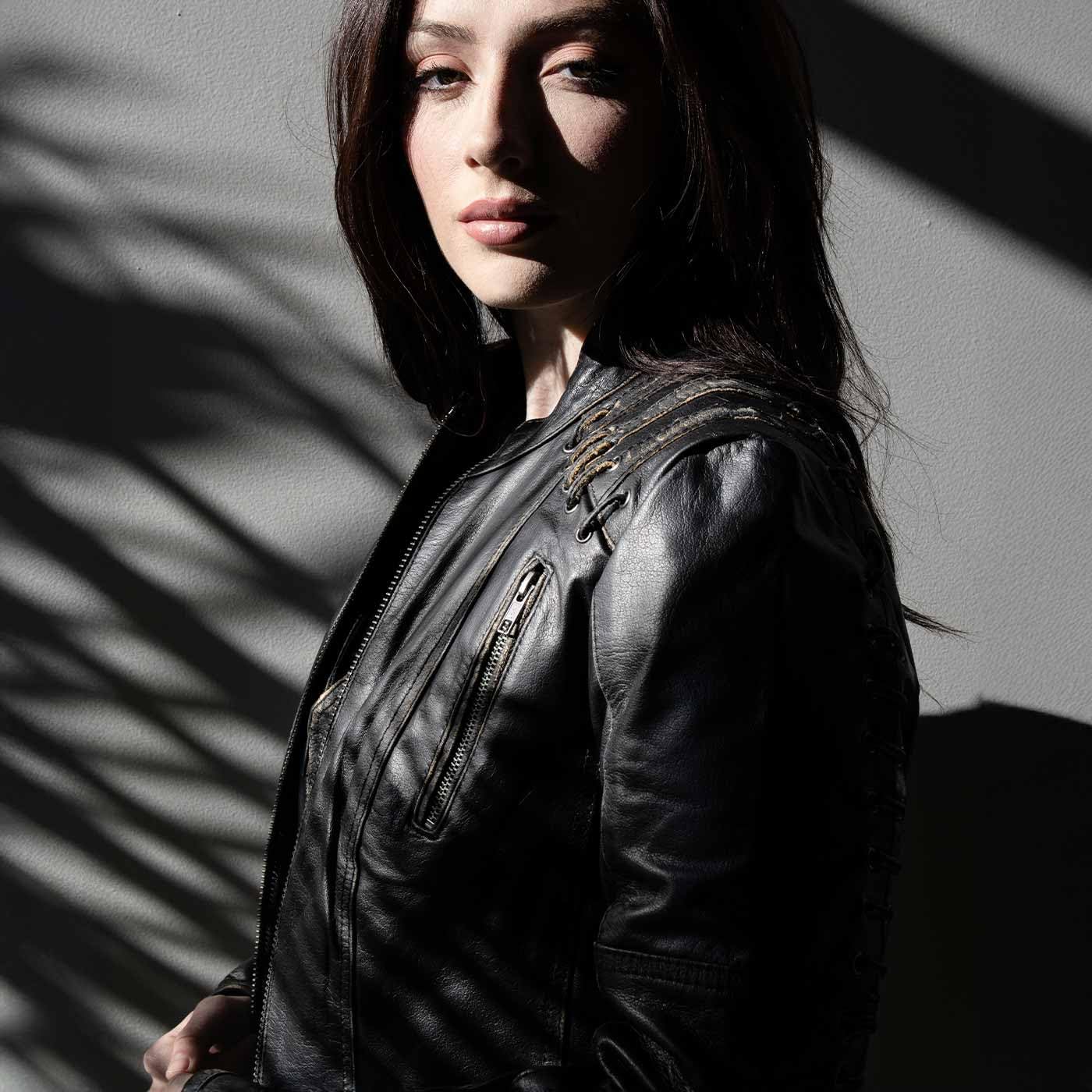 Milwaukee Leather MLL2527 Women's Elegant Distressed Brown Lace-Up Leather Jacket | Vintage Biker Style for Casual Outfits & Night Out