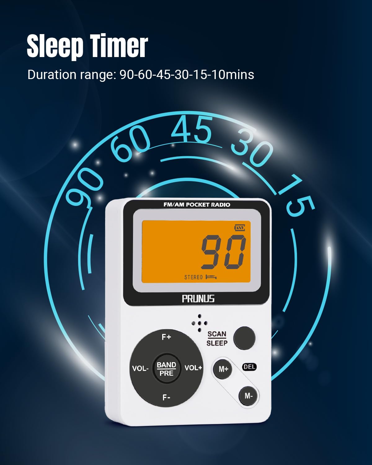 PRUNUS J-159 Portable AM FM Radio with Stereo Earphone - Battery Operated Walkman Radio, Manual Preset, Large LCD Screen, Sleep Timer, Lock Key - Perfect for Travel, Camping, Jogging and Emergency Use