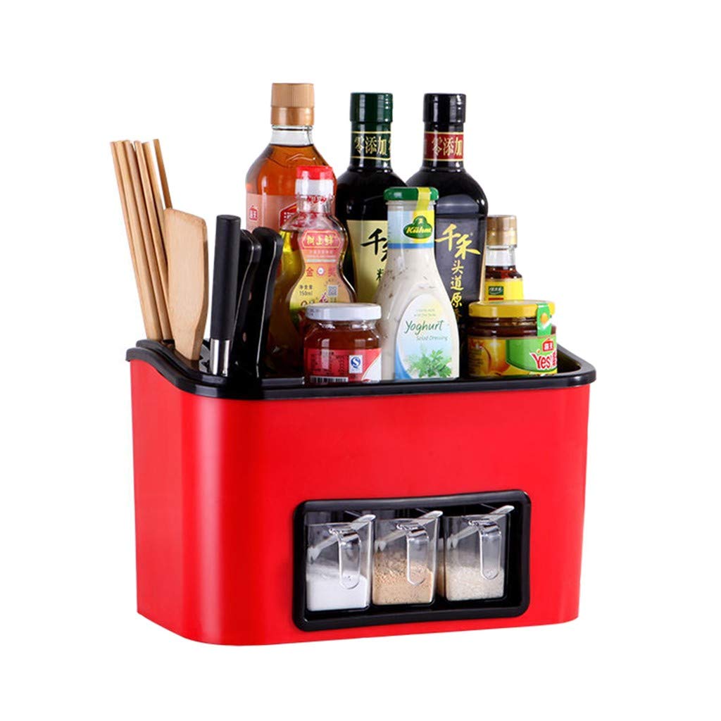 HFGHGDF Multifunctional Kitchen Storage Rack with 3 Condiment Jars - Spice Organizer, Utensil Holder for Chopsticks, Forks & Spoons - Perfect for Countertop, Pantry & Small Space Kitchen Organization