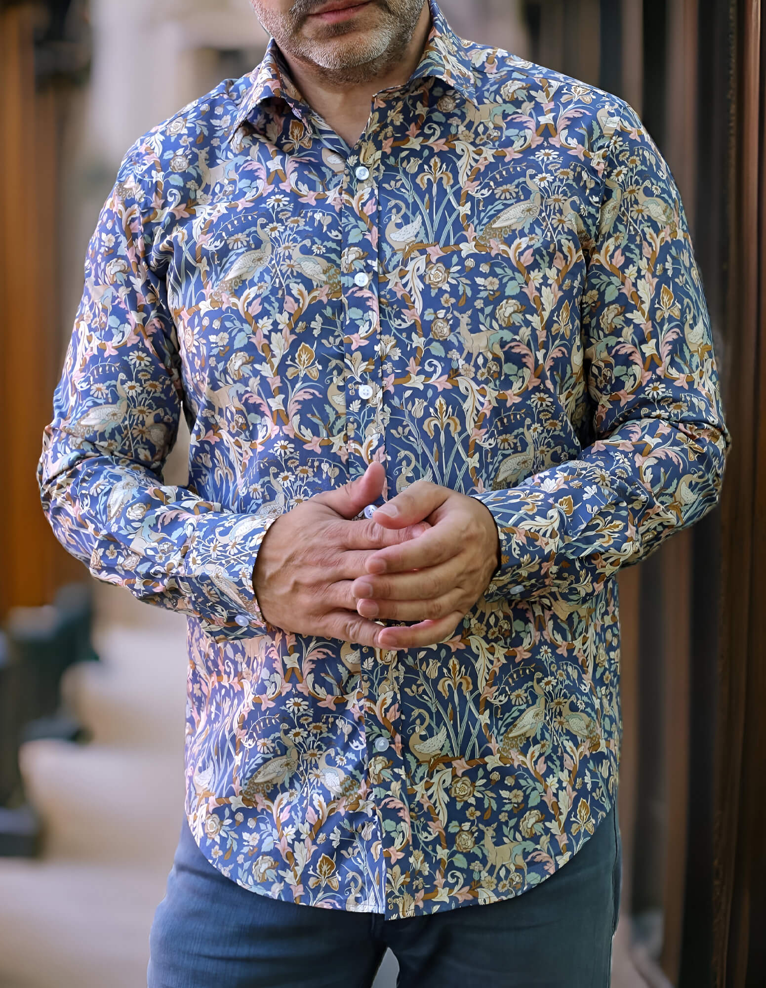 DÉCLIC Liberty Joan Print Shirt for Women - Stylish Blue Floral Blouse for Casual Wear, Office & Date Night Outfits