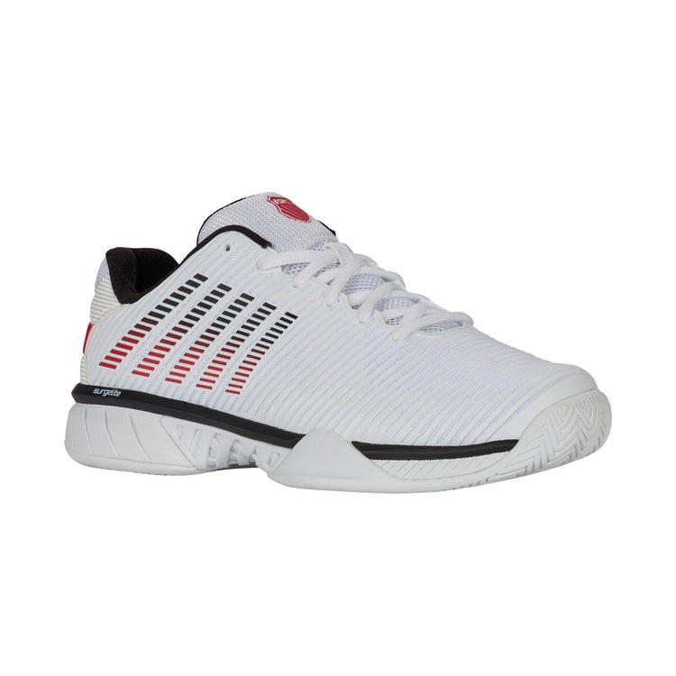 K Swiss Hypercourt Express 2 Wide Men's Tennis Shoes - White/Black/Red 6806 140 | Breathable Comfort for Court Play & Casual Wear