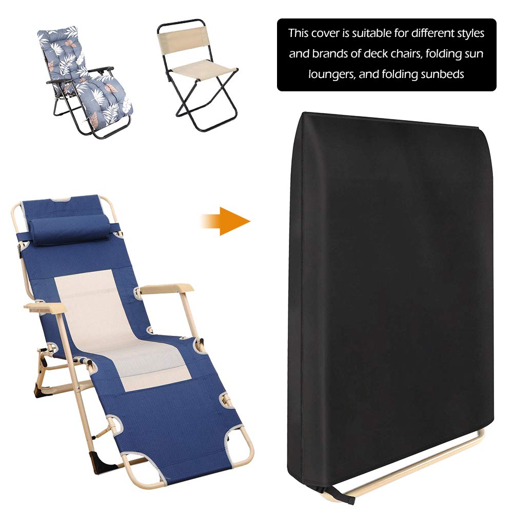 2Pcs Waterproof UV-Resistant Patio Zero Gravity Folding Chair Covers - Outdoor Furniture Protector for Deck, Poolside & Backyard Use (Black)