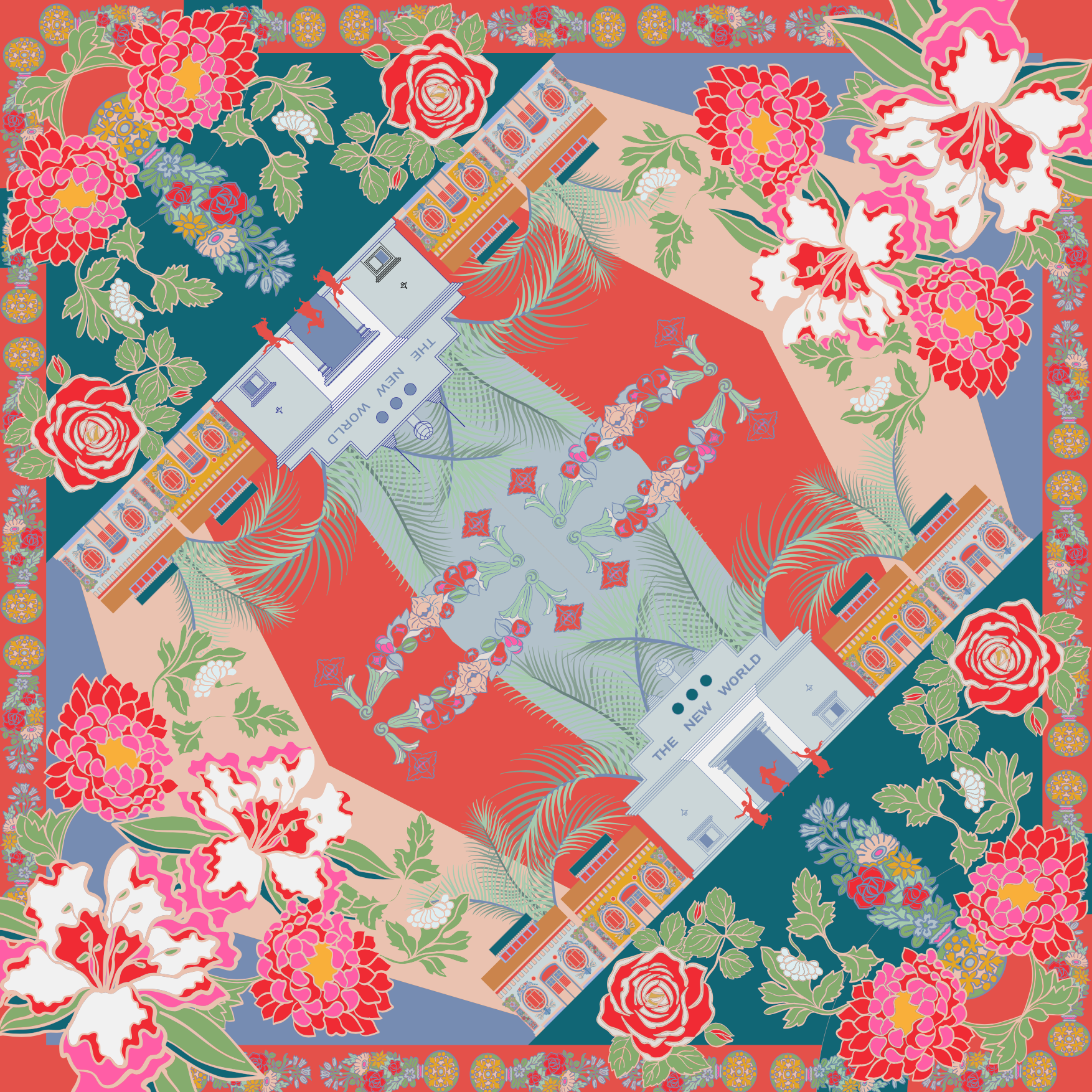 Luxury Jalan Besar Silk Scarf for Women - Elegant Floral Print Fashion Accessory - Perfect for Office, Wedding & Special Occasions