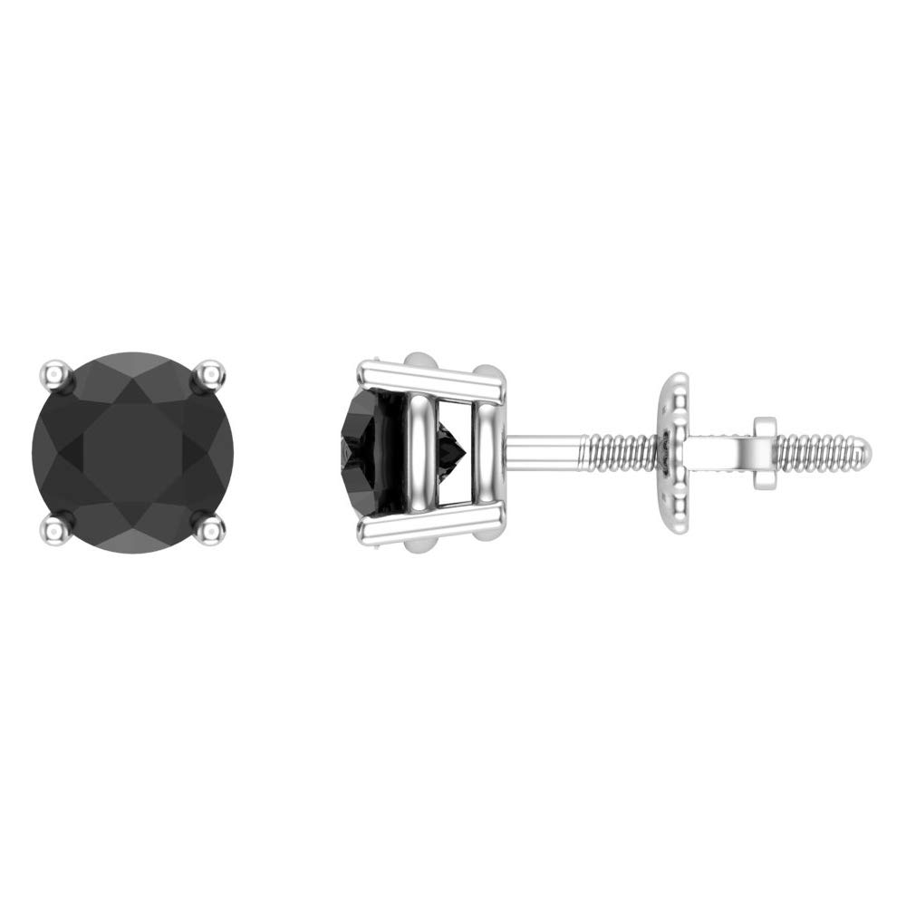 14K Gold Black Diamond Stud Earrings for Women & Men - Round Cut Diamond Earrings with Gift Box & Authenticity Cards - Perfect for Gifts, Weddings & Special Occasions