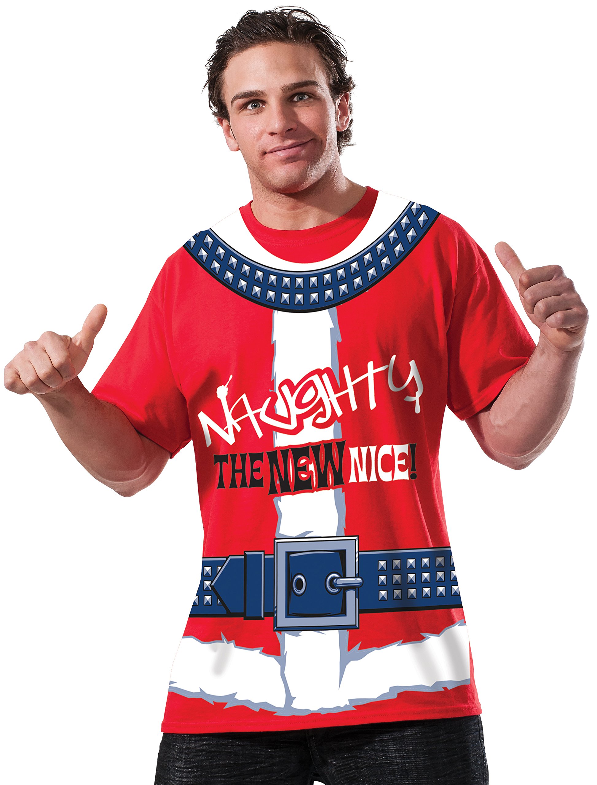 Rubie's Men's Christmas Clausplay Naughty Is The New Nice Funny Holiday T-Shirt - Perfect for Christmas Parties, Office Events & Festive Gatherings