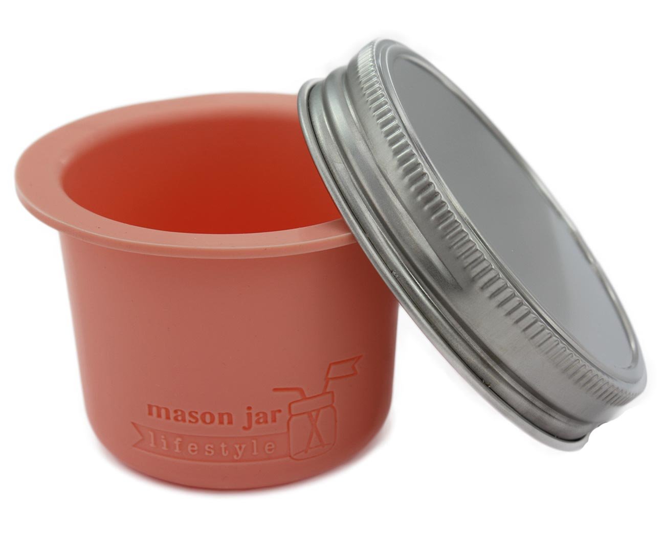 Mason Jar Lifestyle Divider Cup - BPA-Free Plastic Free Bento Lunch Container for Salads, Dips & Snacks | Wide Mouth Jar with Dividers (Light Coral) | Perfect for Meal Prep, Office Lunch & Picnics