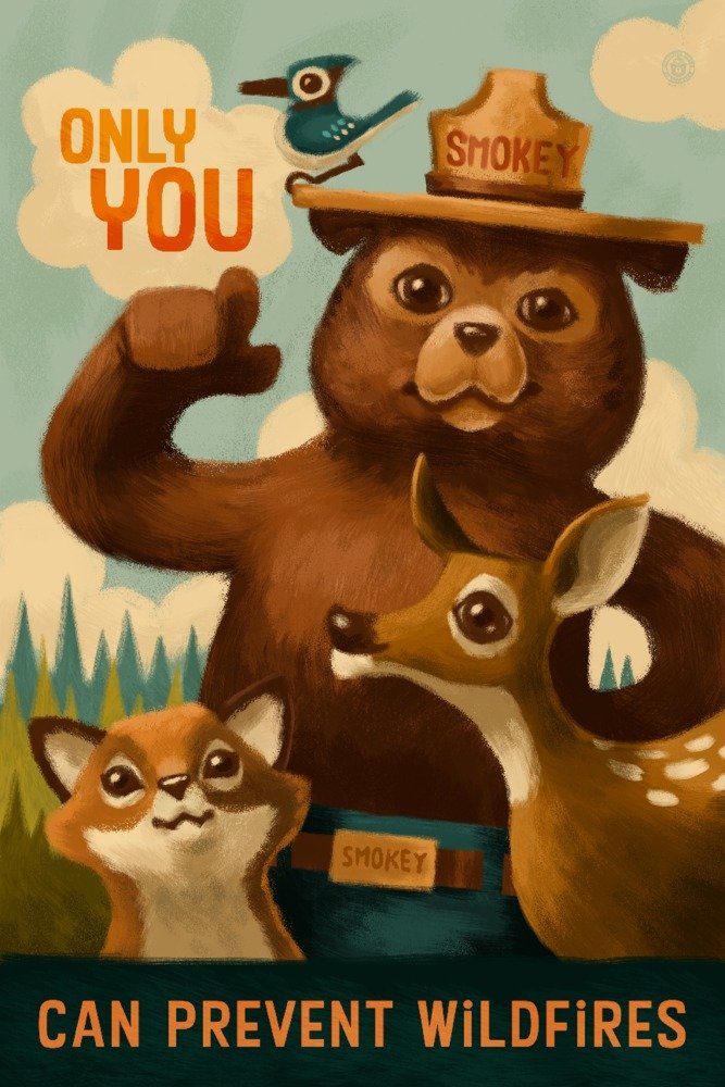 Smokey Bear 'Only You' Oil Painting - 24x36 Signed Master Art Print, Wall Decor Poster for Living Room & Office
