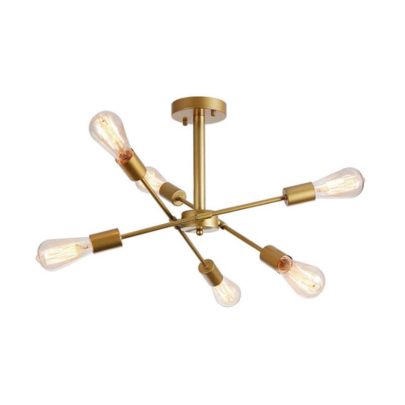 Vintage Black Gold 6-Light Chandelier - Mid Century Modern Iron Ceiling Fixture for Dining Room & Living Room - E26/27 Pendant Lighting - Perfect for Farmhouse, Retro Home Decor & Wedding Venue Lighting