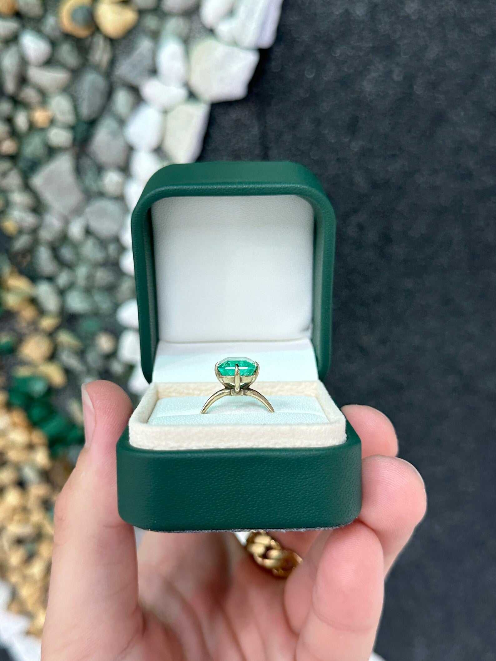 3.50 Carat Natural Colombian Emerald Solitaire Engagement Ring in 14K Gold - Perfect for Proposals, Anniversaries & Special Occasions