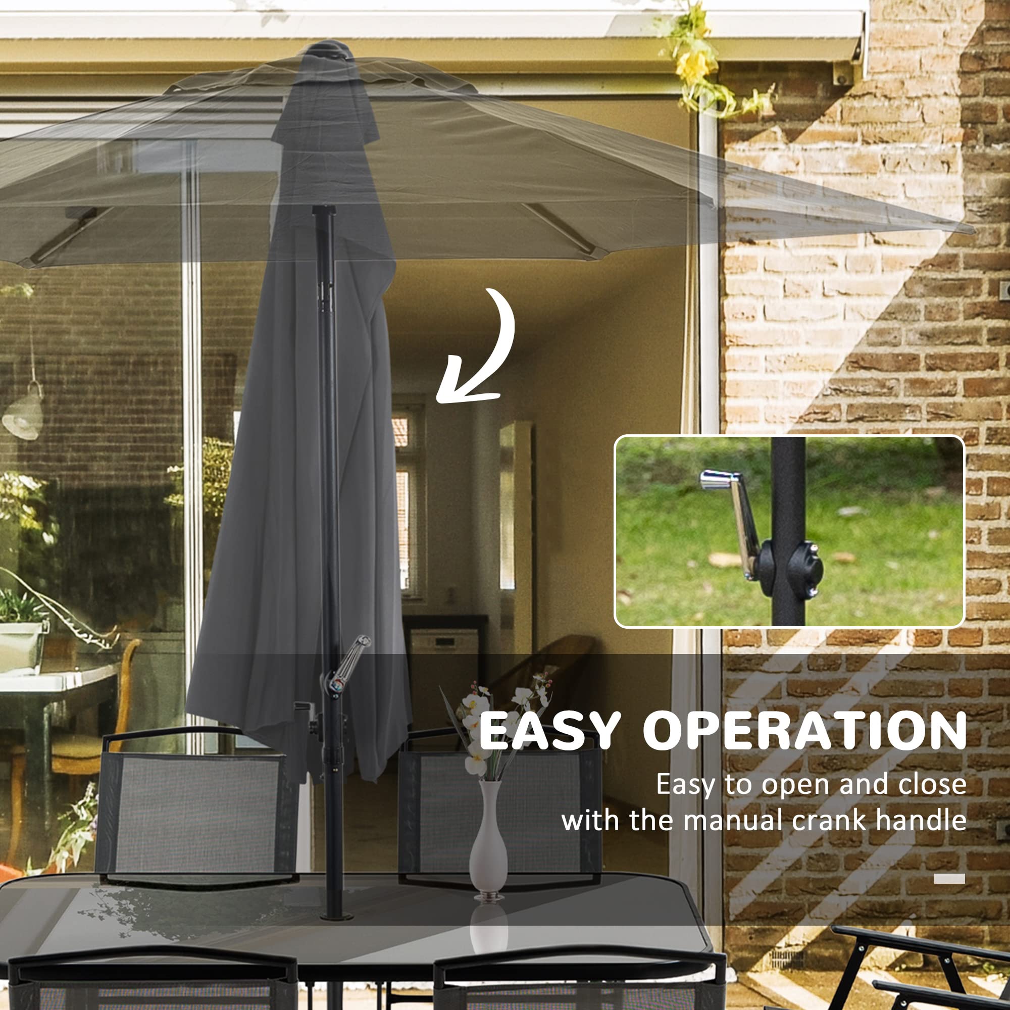 Outsunny 8-Piece Black Patio Dining Set with Rectangle Table, 6 Folding Chairs & Umbrella | Outdoor Furniture for Garden, Backyard & Poolside Dining