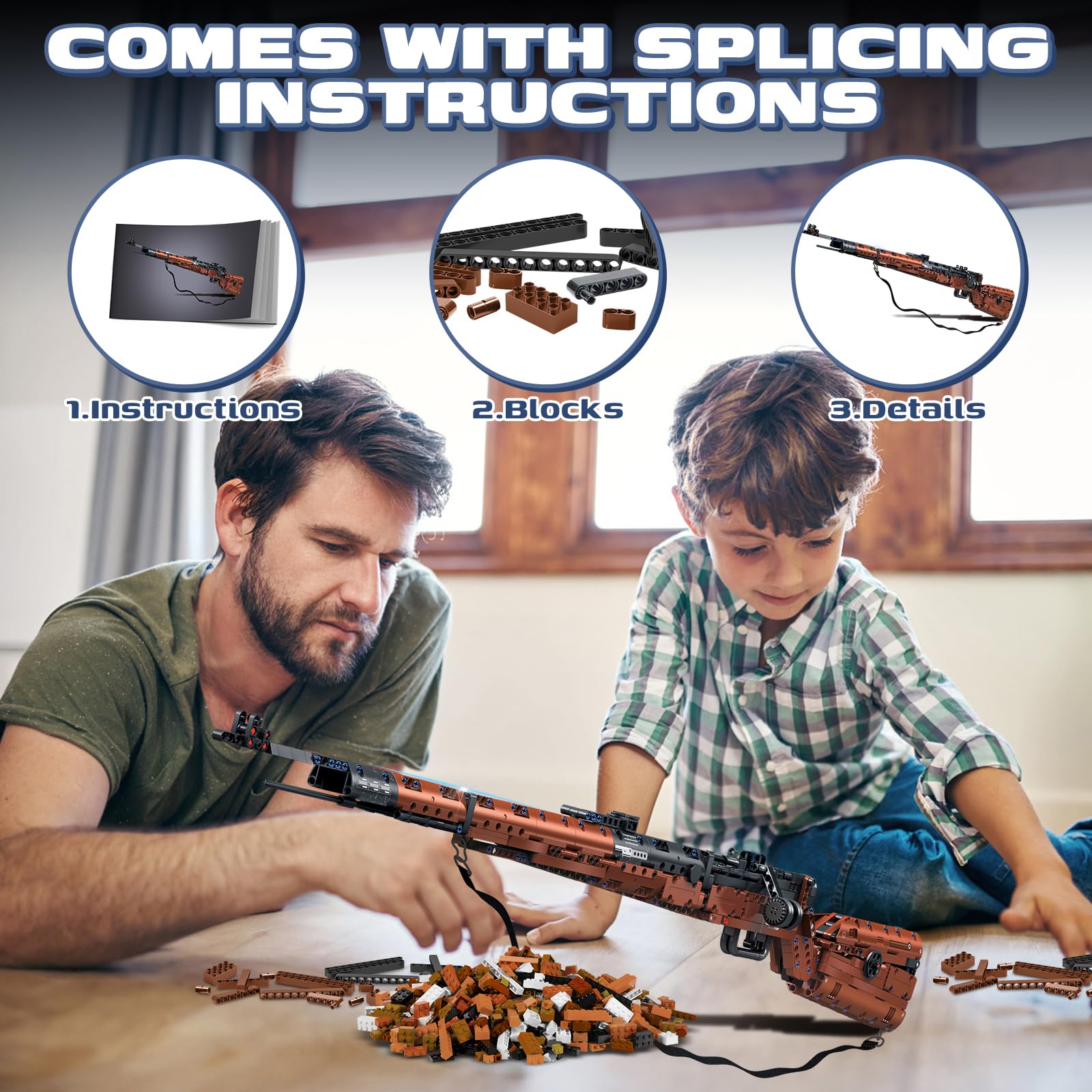 1:1 Model Gun Building Blocks Kit - DIY Military Toy for Collectors (1025 Pcs) - Battle Scene Display