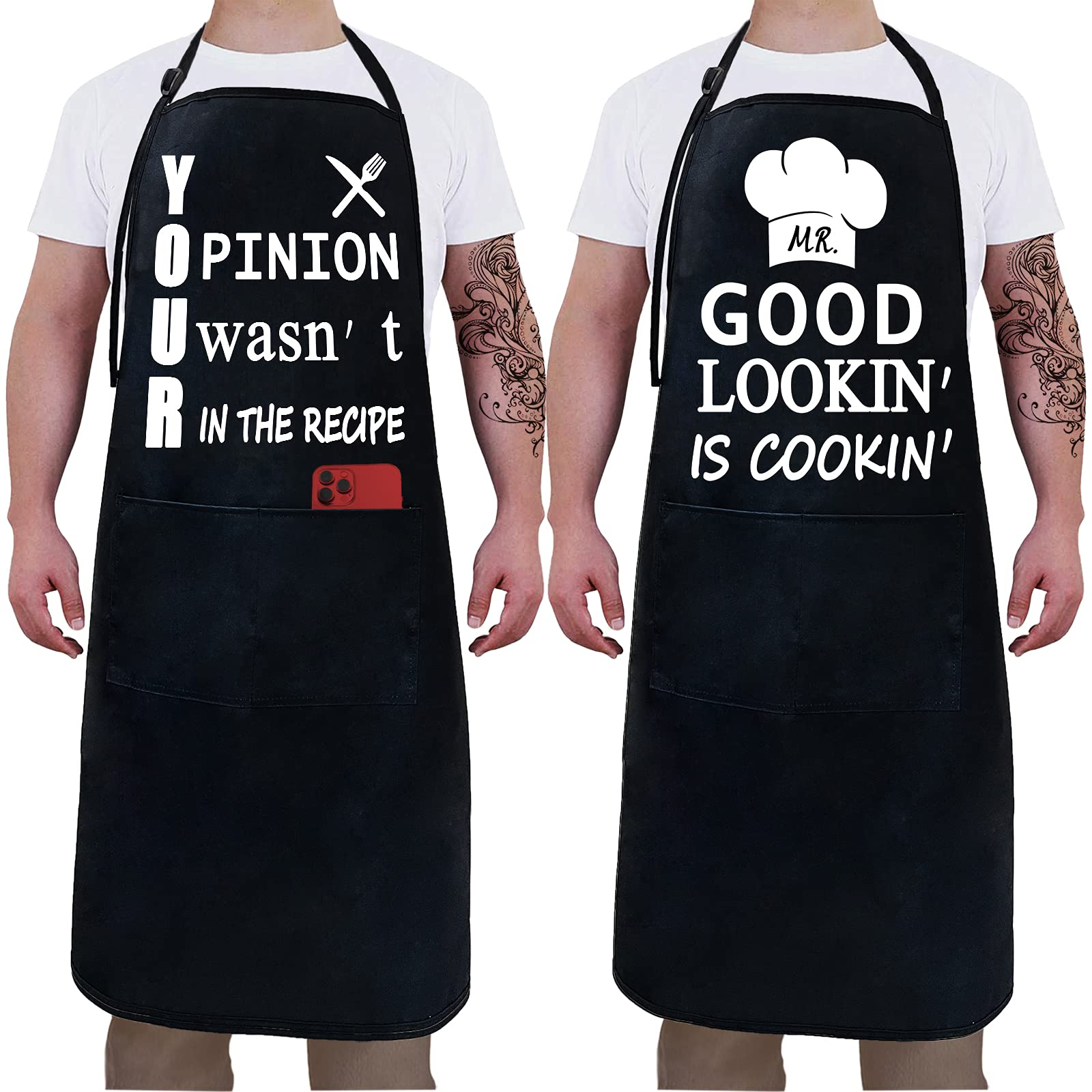 2 Pack Funny Thanksgiving Aprons for Men - Kitchen Chef Grilling & BBQ Cooking Apron with Pockets - Perfect for Holiday Cooking, Outdoor Grilling & Family Gatherings