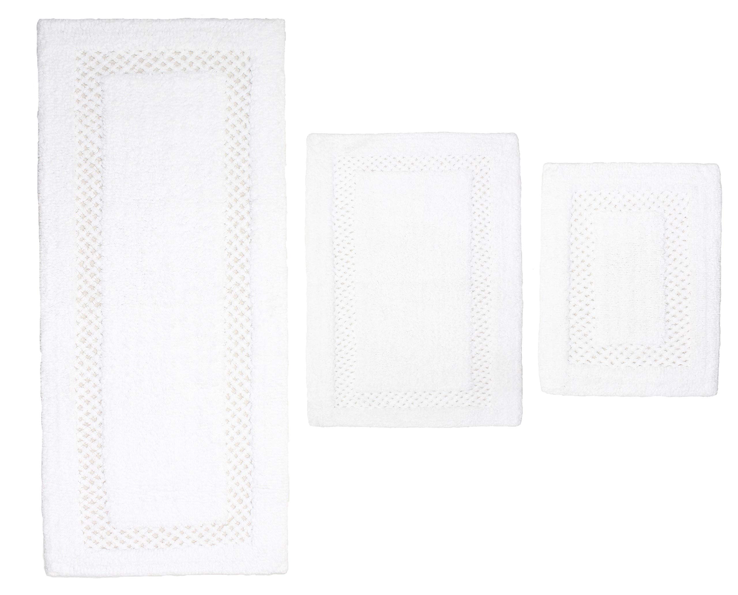 Premium 100% Cotton Bathroom Rugs Set - Ultra Soft Absorbent Bath Mat, Non-Slip Washable Floor Mat for Bathroom & Kitchen - 3 Piece Set with Runner (White) - Perfect for Cozy Bathrooms, Spa Days & Wet Areas