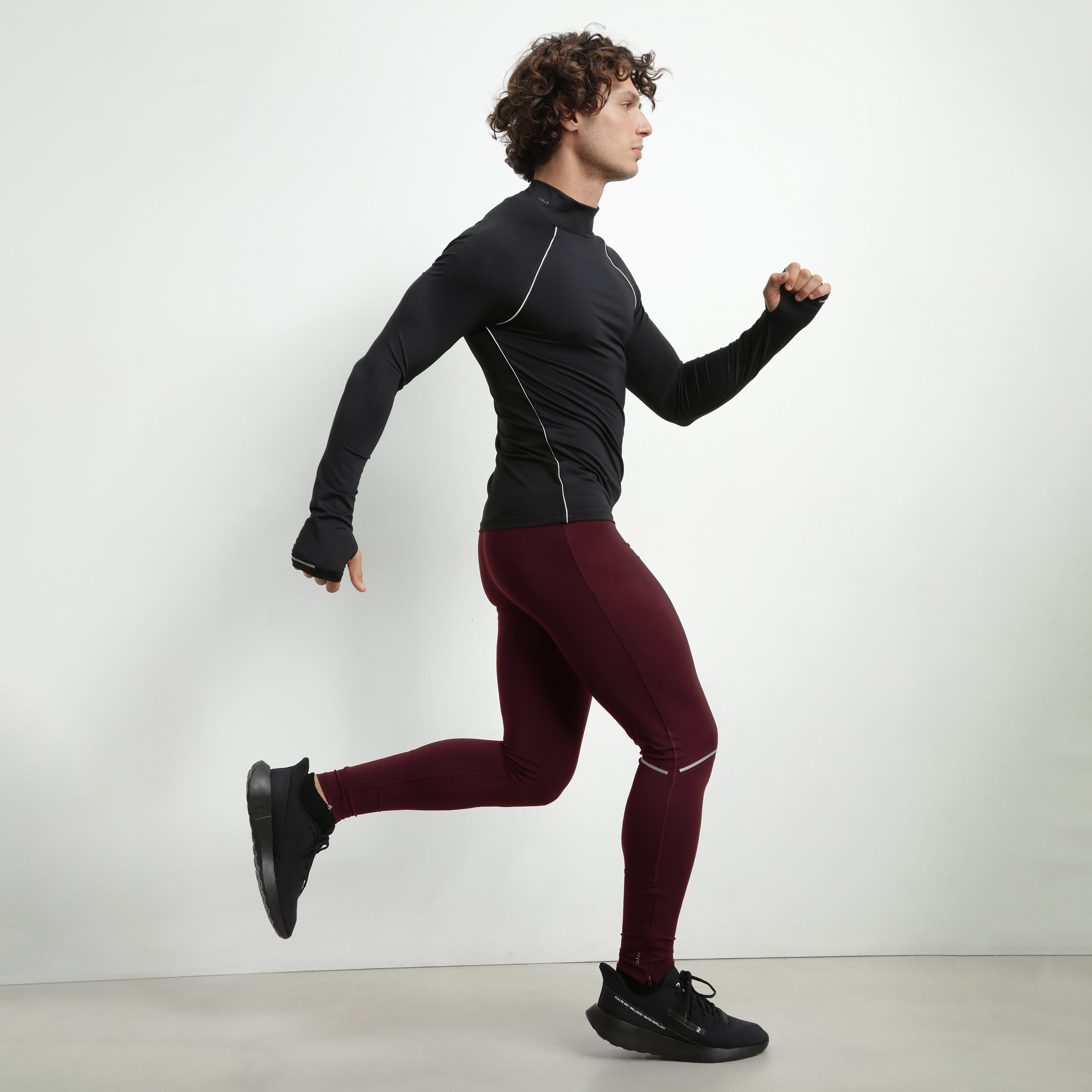 Adjustable Men's Sport Leggings in Bordeaux Microfiber - Dim Move - Perfect for Running, Gym & Yoga Workouts