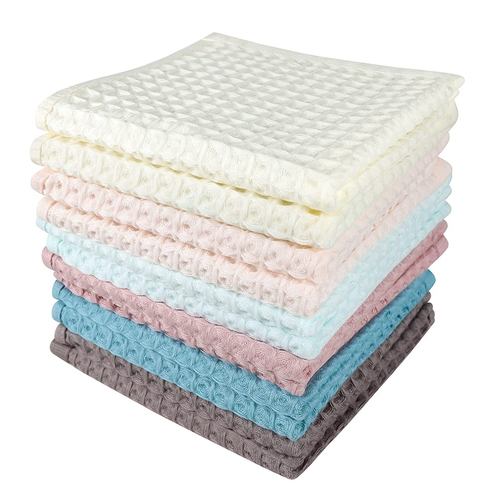 Premium 12-Pack Cotton Waffle Weave Dish Towels | 13x13 Inch Absorbent Kitchen Towels for Drying & Washing Dishes | Mix Color Dishcloths | Ideal for Daily Kitchen Use, Dish Drying & Counter Cleaning