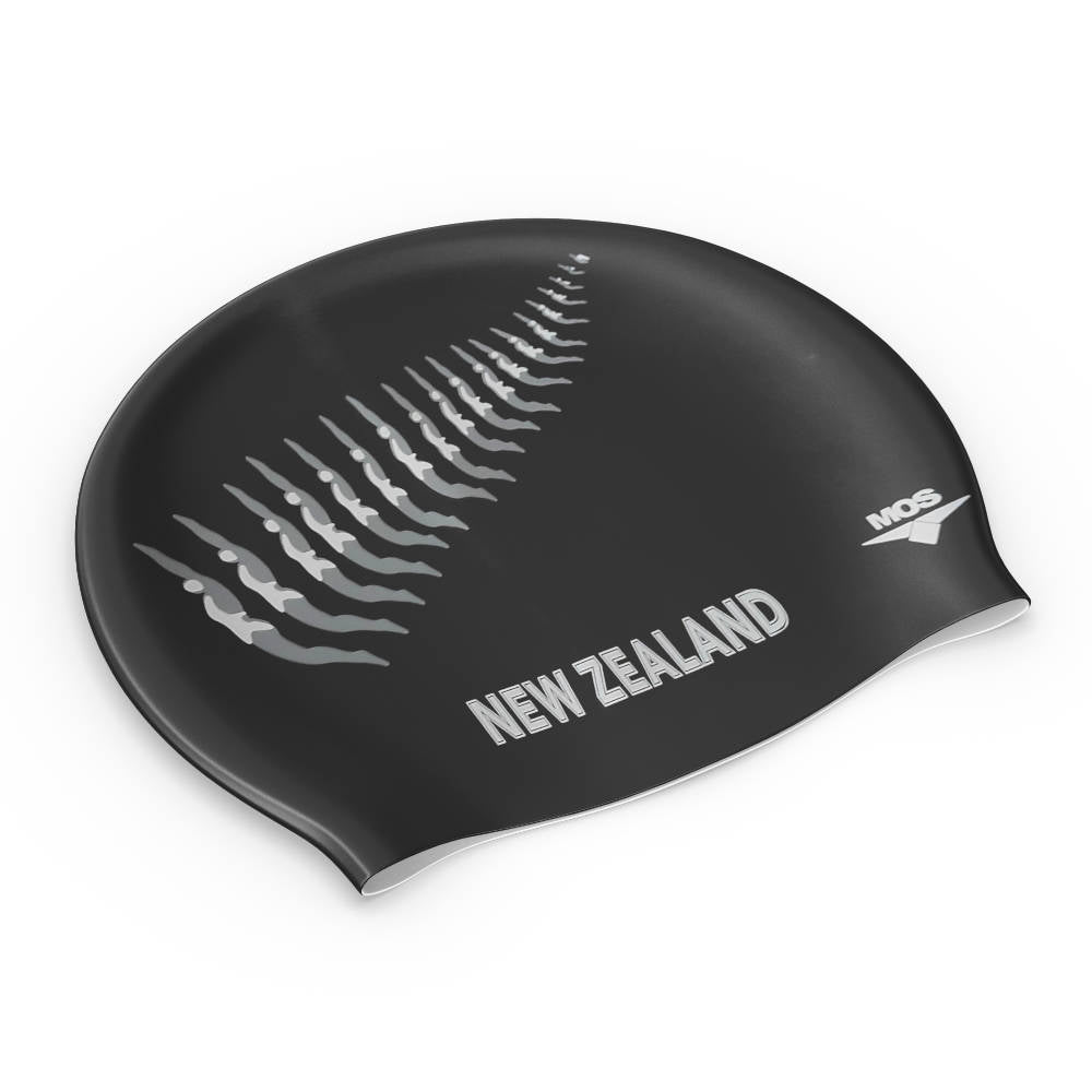 Premium NZ Silver Fern Design Women's Swim Cap - Black | Chlorine Resistant & Comfortable for Swimming, Water Aerobics & Triathlon Training