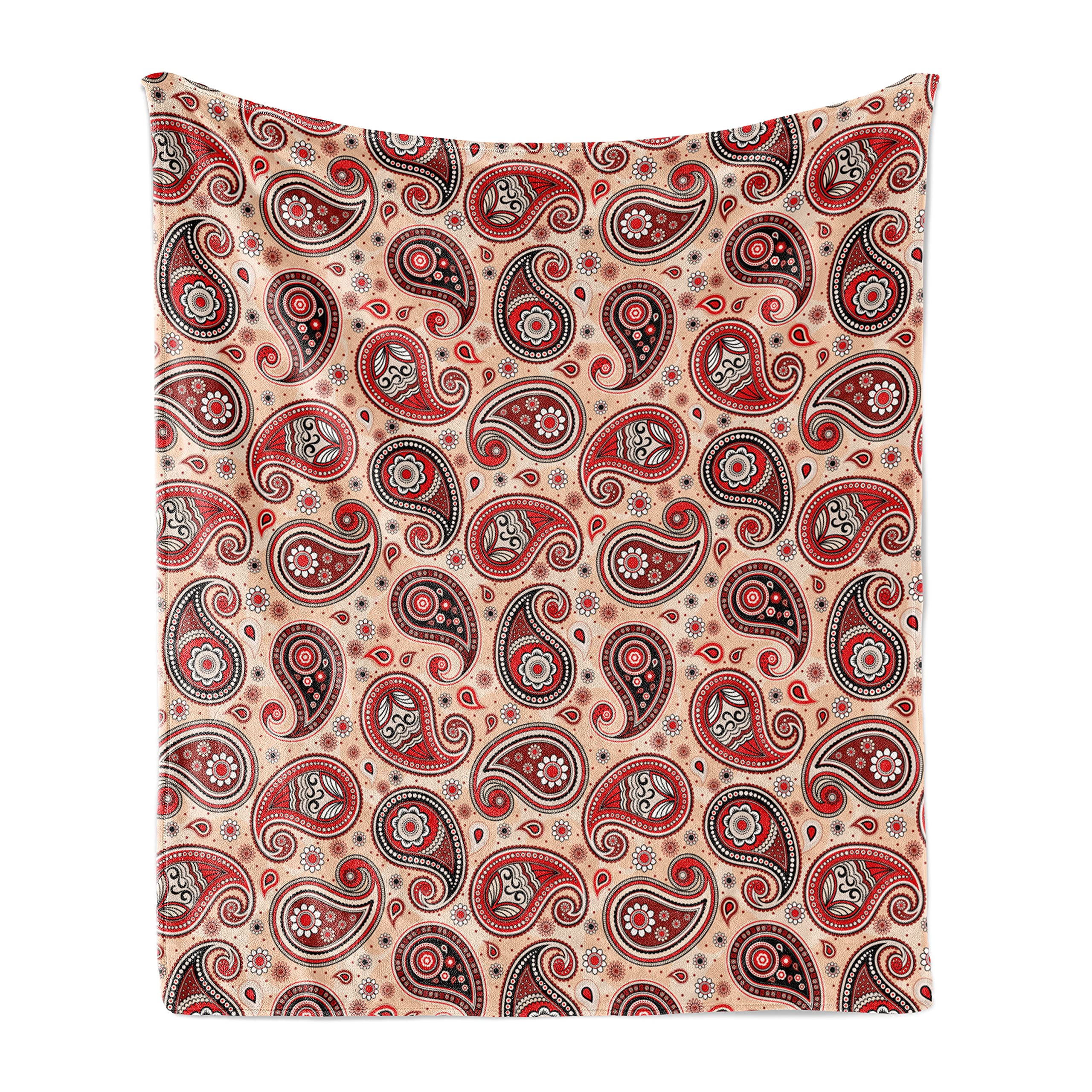 Ambesonne Paisley Throw Blanket - Romantic Floral Motif Fleece Blanket 70x90 Inches, Soft Peach & Charcoal Grey Flannel Couch Cover for Living Room, Bedroom Decor - Perfect for Cozy Evenings & Gift Giving