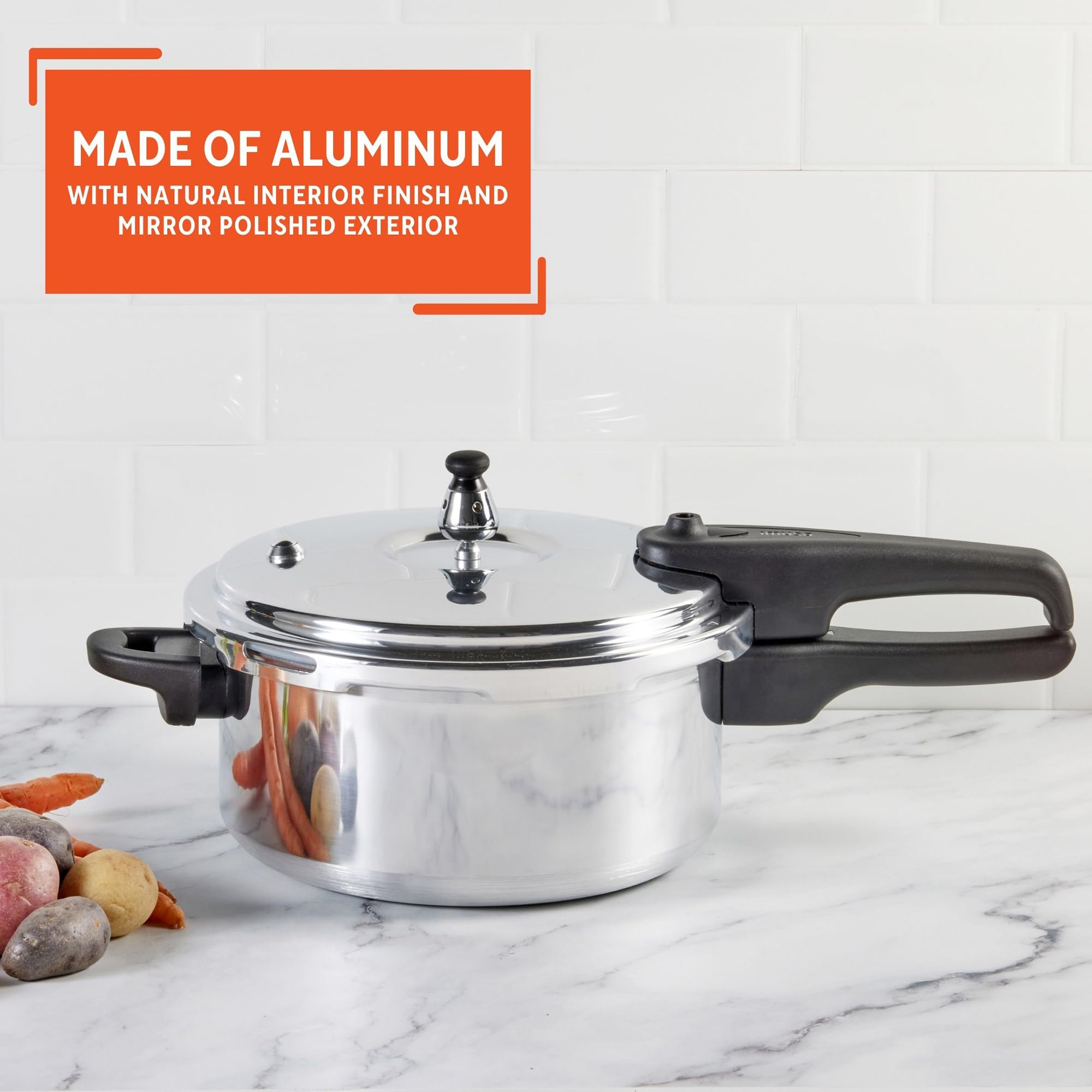 IMUSA 4.2 Quart Aluminum Pressure Cooker with Safety Valves - Stovetop Cookware for Fast, Safe Cooking | Perfect for Soups, Stews & Family Meals