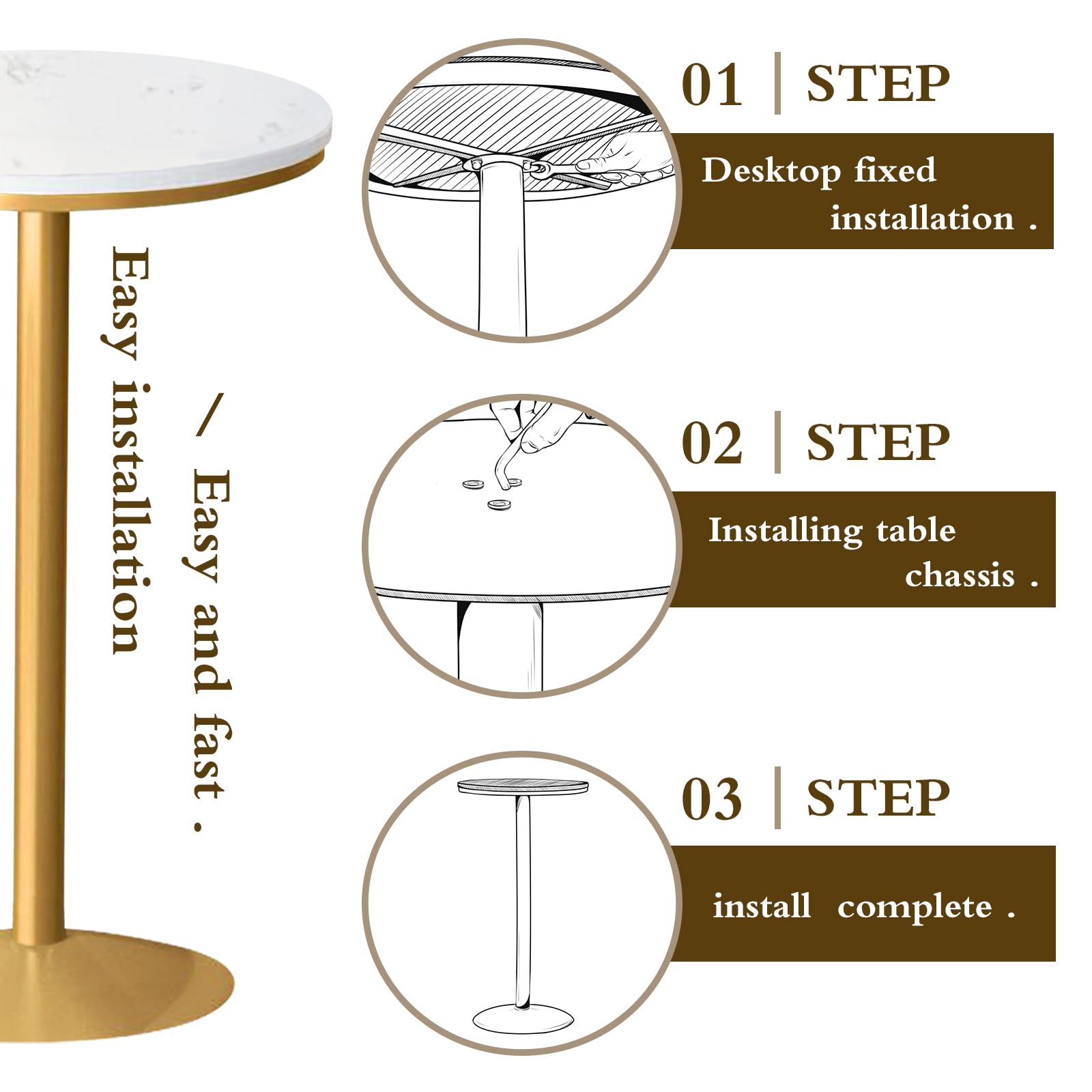 Gold Round Bar Table 22 Inch - Modern Marble High Top Pub Table with Non-Slip Stable Base - Perfect for Kitchen, Living Room, Dining Room & Bistro - Ideal for Parties, Cocktail Events & Home Decor (41 Inch Height)