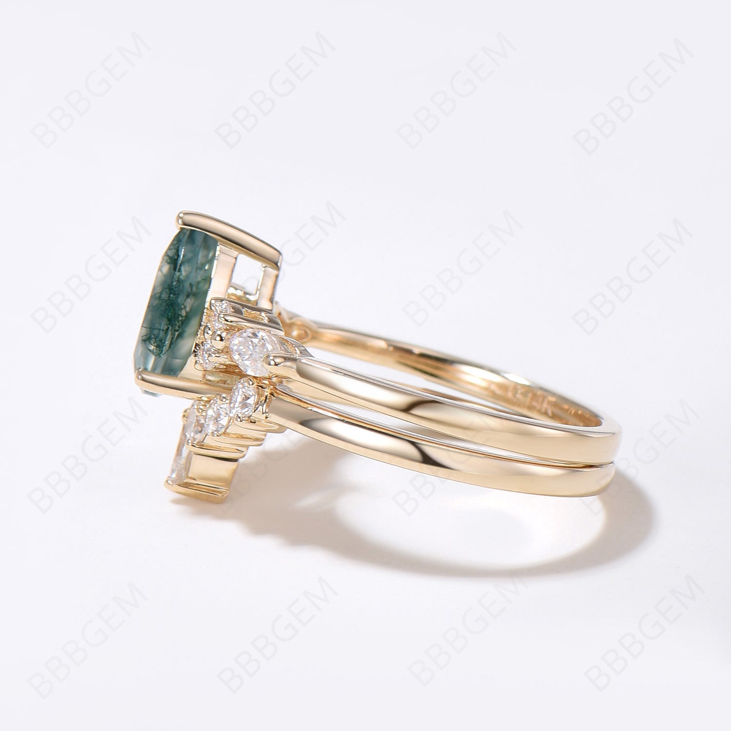 14K Yellow Gold Teardrop Moss Agate Engagement Ring for Women - Vintage Style Wedding Band, Promise Ring, Anniversary Gift - Perfect for Proposals, Bridal Jewelry & Special Occasions