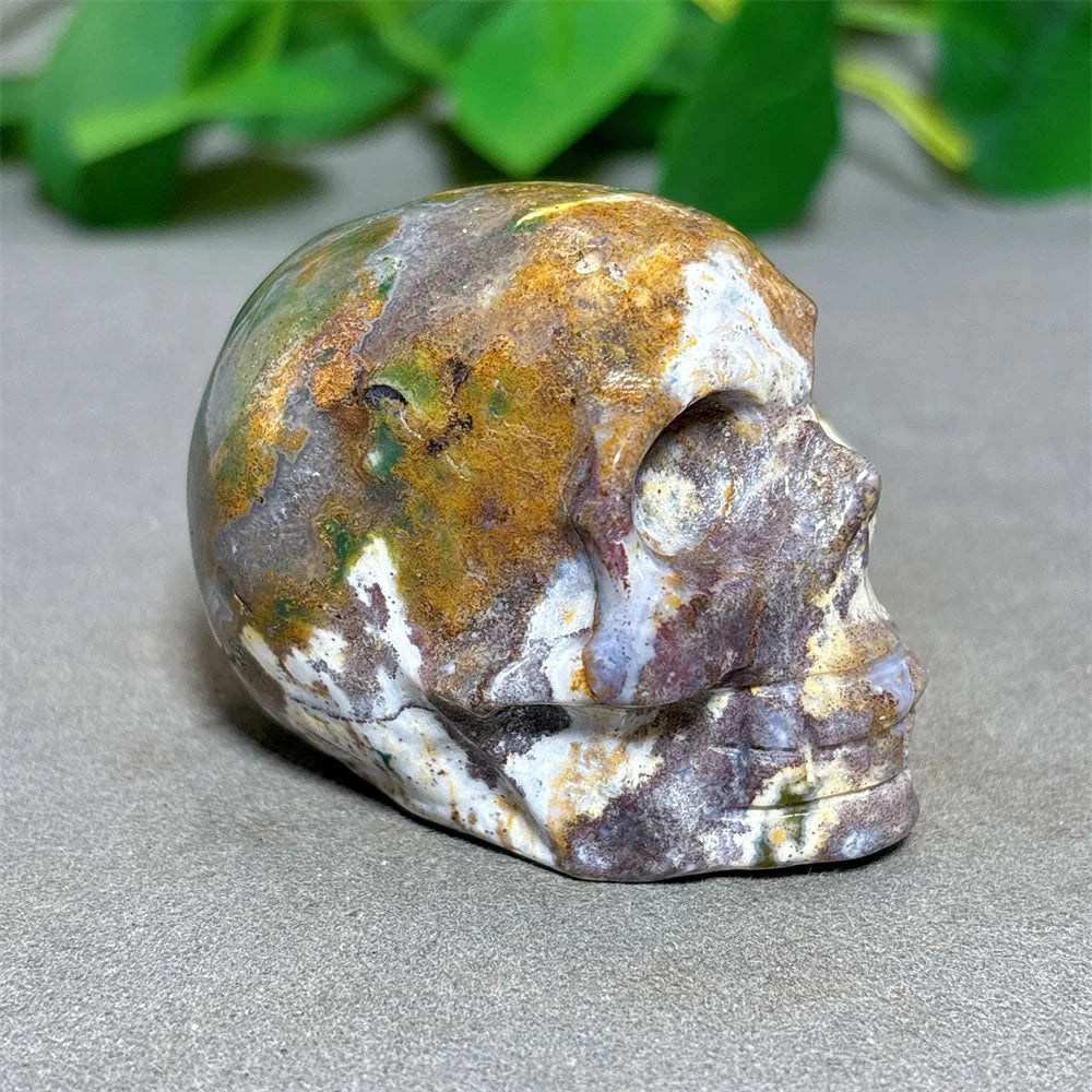 Natural Ocean Jasper Skull Crystal - Healing Quartz Stone for Reiki, Meditation & Spiritual Energy - Handcrafted Home Decor & Unique Gift for Crystal Lovers (Perfect for Yoga Spaces, Altars & Healing Rooms)