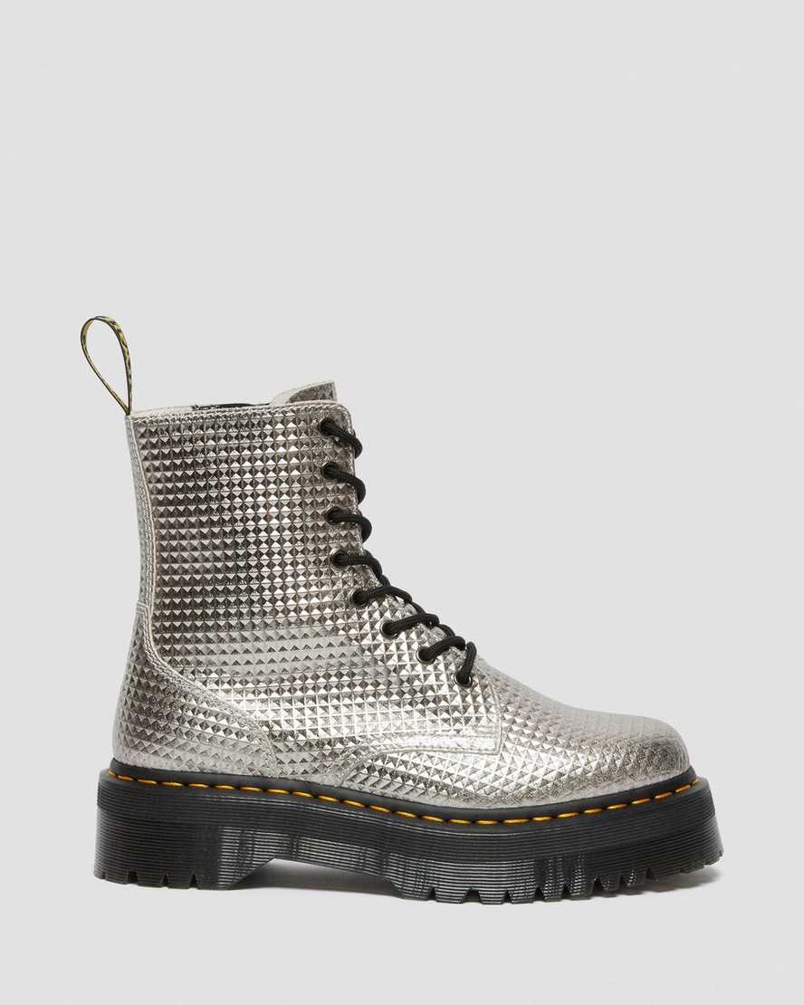 Dr. Martens Jadon Silver Stud Embossed Leather Platform Boots for Women - Punk Style Chunky Sole Ankle Booties for Concerts, Festivals & Edgy Outfits