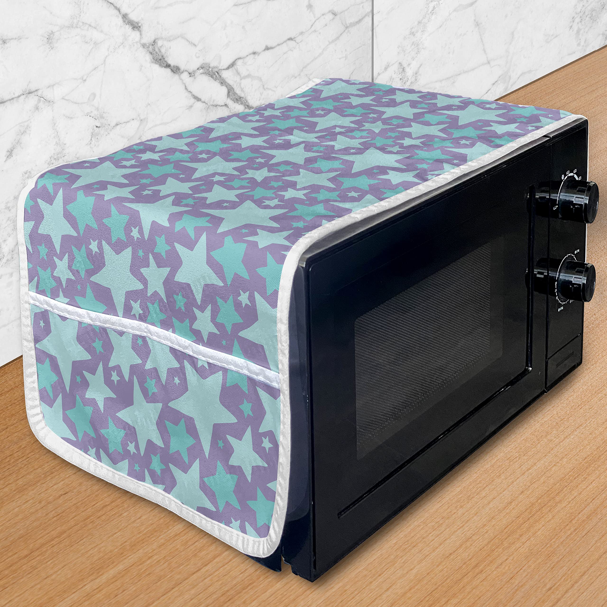 Ambesonne Star Microwave Cover - Hand Drawn Geometric Abstract Design in Pastel Lilac & Blue | Waterproof Kitchen Organizer with Storage Pockets | 36