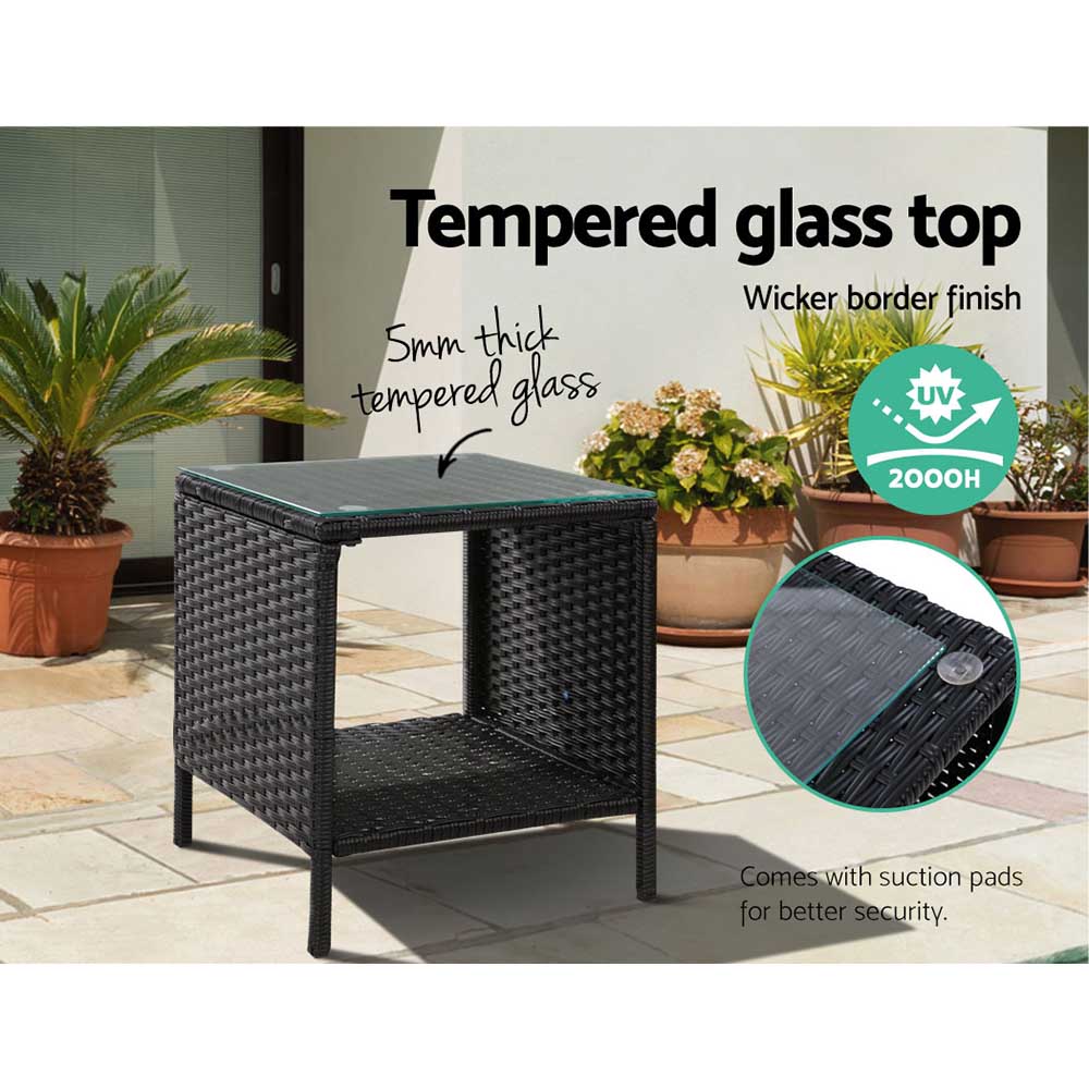 Black Rattan Coffee Side Table - Wicker Desk for Outdoor Garden Furniture - Perfect for Patio, Balcony, and Poolside Relaxation