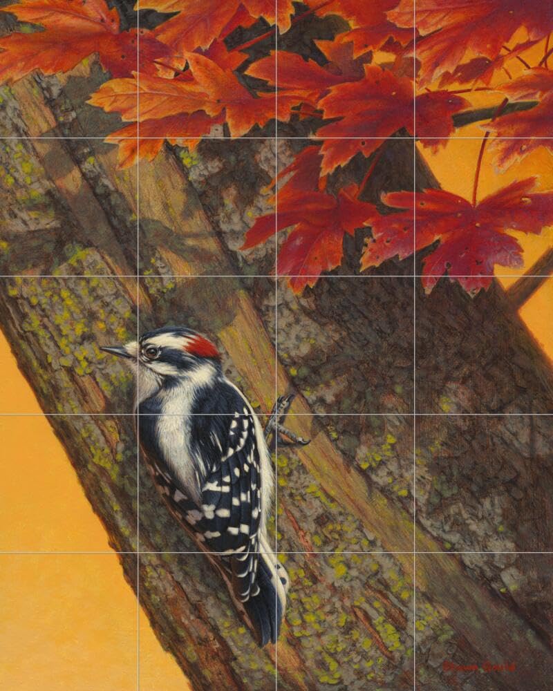 Shawn Gould Ceramic Backsplash Tile Mural - Beautiful Backyard Bird Design with Red Accents for Kitchen & Bathroom Decor - Perfect for Farmhouse, Cottage & Vintage Style Homes