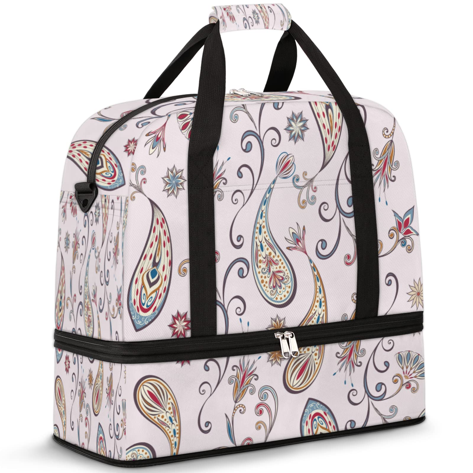 Waterproof Foldable Travel Duffle Bag with Wet Pocket & Shoe Compartment - Damask Sports Tote Gym Bag for Women & Men - Perfect for Weekend Trips, Gym Workouts, and Overnight Travel