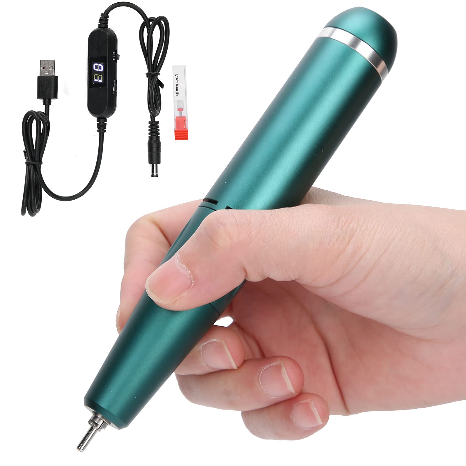Electric Nail Drill Polisher - USB Portable Manicure Pen for Quick Nail Polish Removal, Professional Nail Shaping & Polishing Tool (Olive Green) - Perfect for Home Nail Care & Salon Professional Use