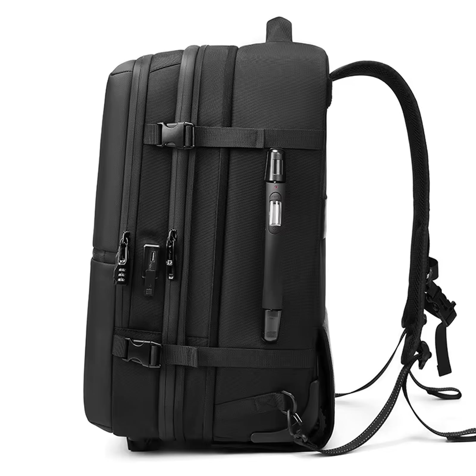 60L Expandable Waterproof Travel Backpack with Wheels & Air Vacuum Compression - TSA Approved Carry On Luggage for Men, 17 Inch Laptop Compartment (Includes Pump) - Perfect for Air Travel, Camping & Business Trips