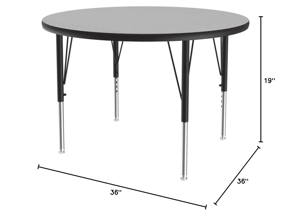 Correll 36 Inch Round Adjustable Height School Table (19-29 Inches) - Durable Gray Granite Thermal Fused Laminate - Made in USA - Perfect for Classrooms, Daycares & Learning Centers