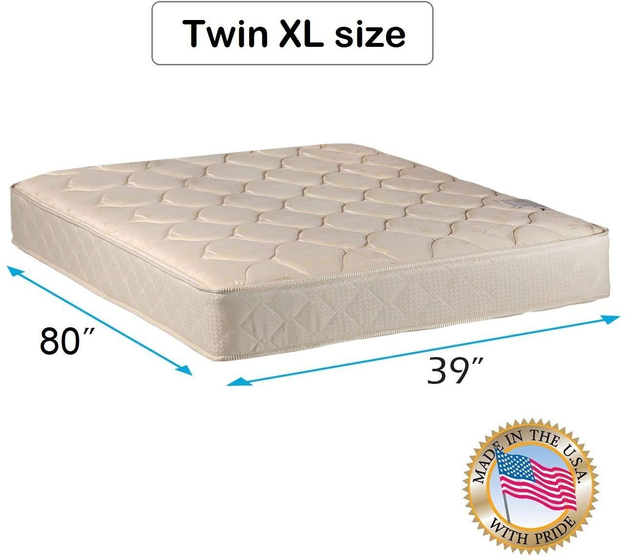 Dream Solutions USA DS USA Comfort Classic Gentle Firm 1-Sided Mattress with Innerspring Coils & Mattress Protector - Orthopedic Support, Long-Lasting Quality (Twin XL 39