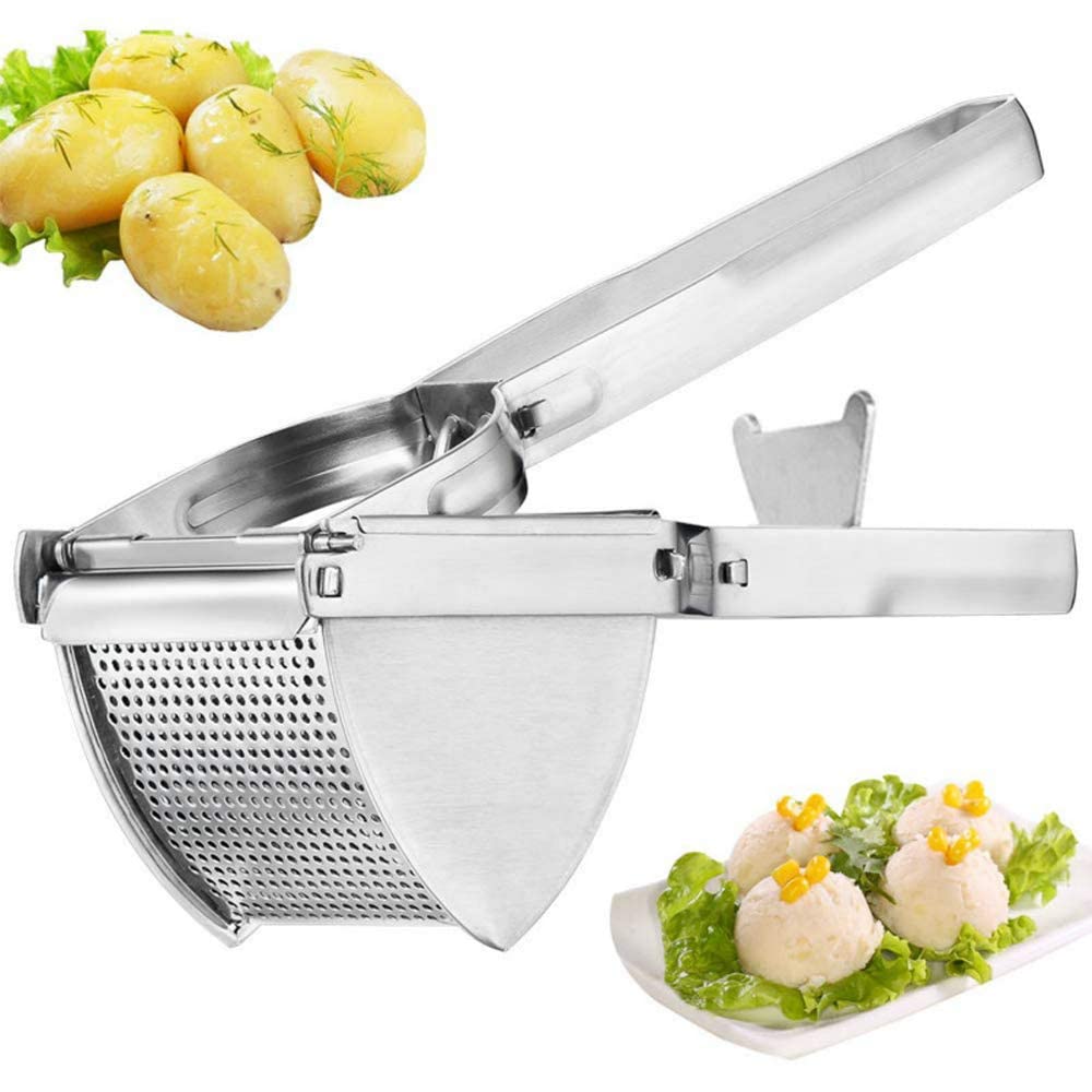 Premium Stainless Steel Potato Ricer & Masher - Heavy Duty Potato Press for Baby Food, Purees, Fruits & Vegetables | Multi-Functional Kitchen Tool for Juicing Lemons & More | Dishwasher Safe | Perfect for Homemade Baby Food, Smoothies & Healthy Cooking