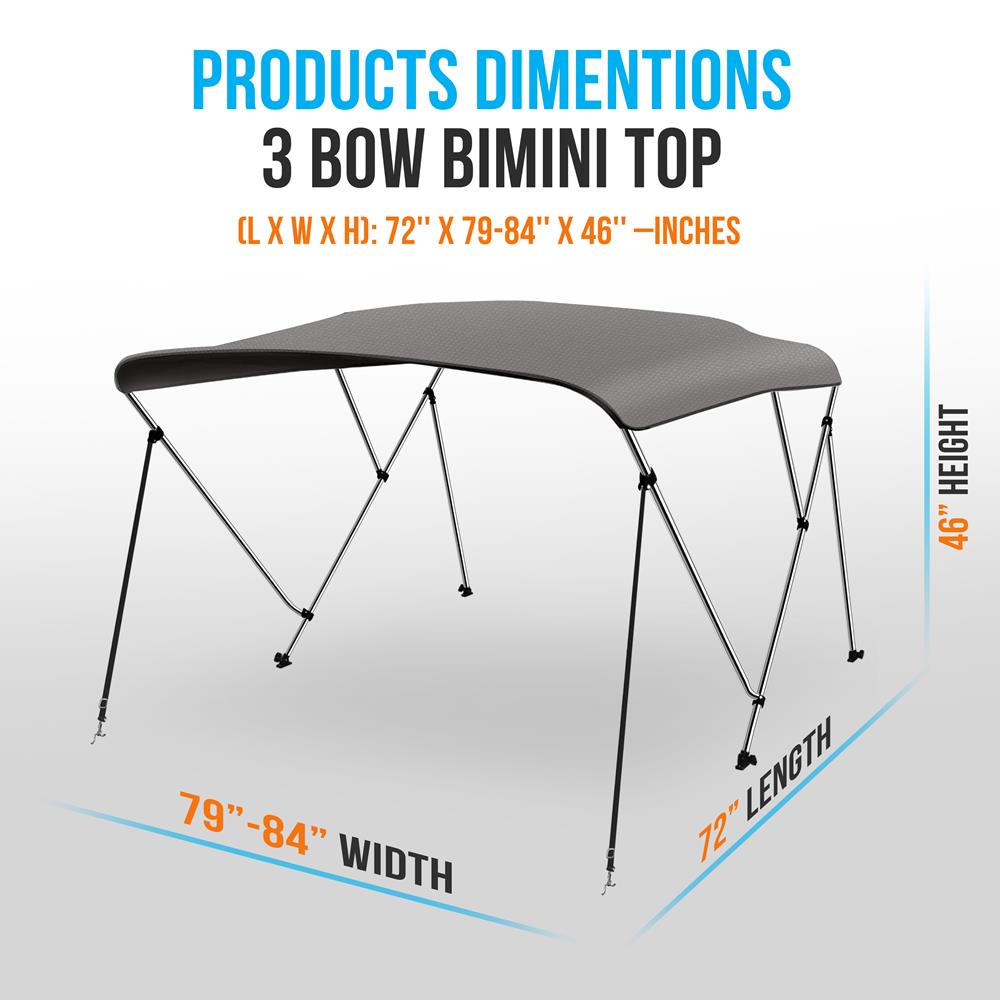 3 Bow Bimini Top - Universal Boat Canopy Shade for Pontoon, Fishing & Ski Boats - UV Protection & Quick Release Installation - Perfect for Summer Boating & Water Sports