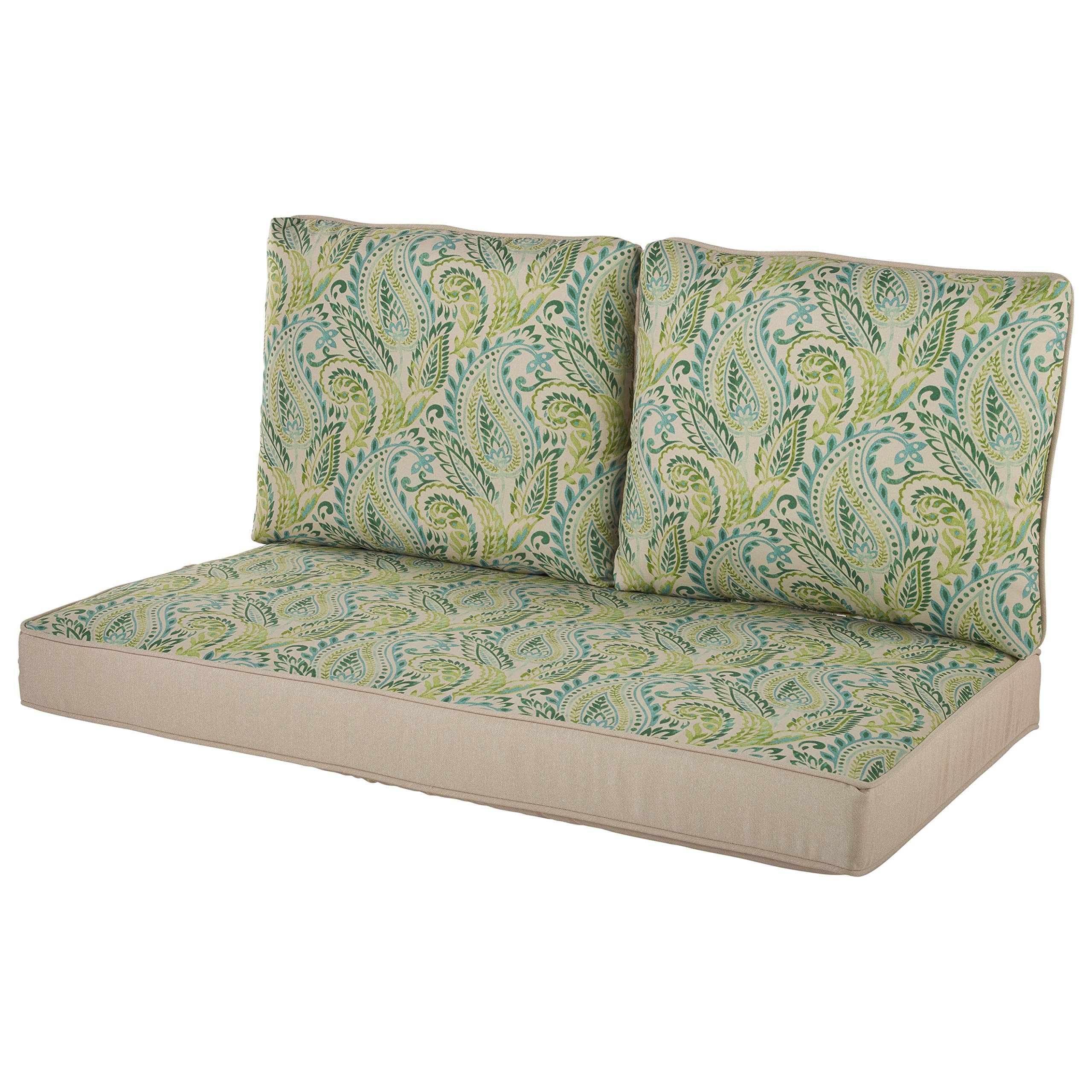 Quality Outdoor Living 46x26 Loveseat Cushion - Tan Paisley Design for Patio, Deck, and Garden Comfort